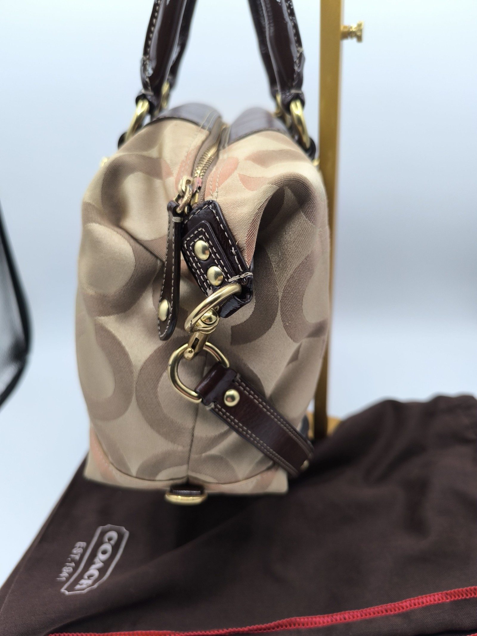 Coach Brown Signature Canvas & Leather Satchel Handbag image 6