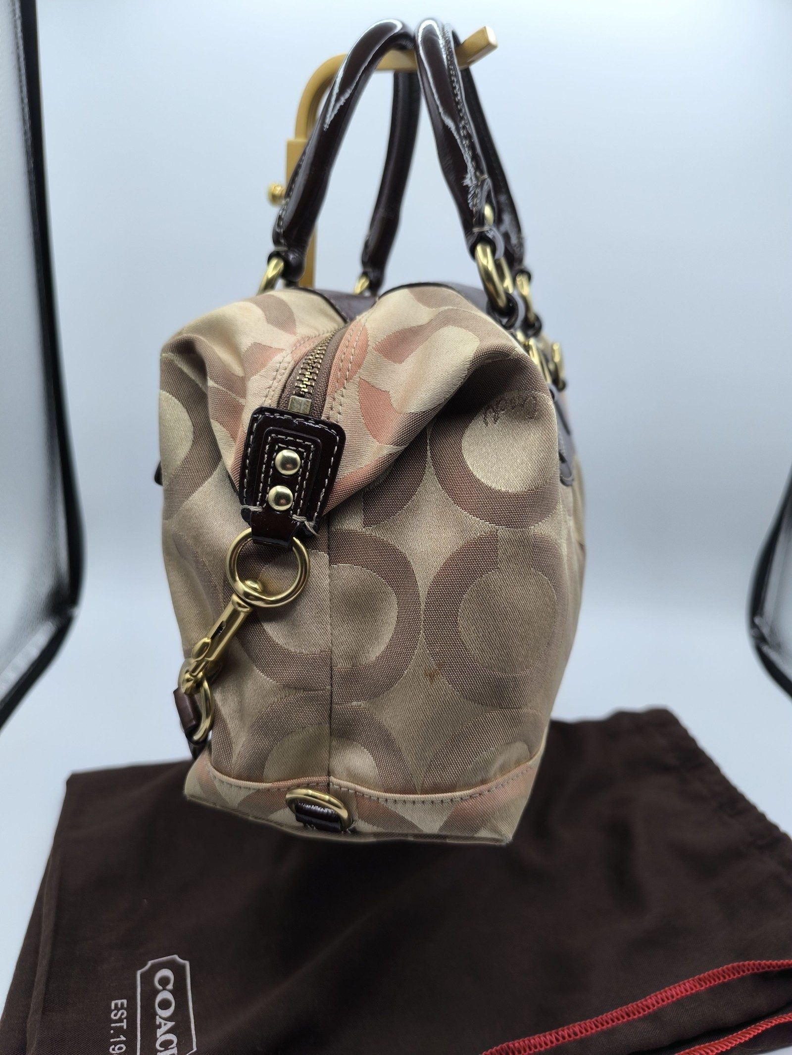 Coach Brown Signature Canvas & Leather Satchel Handbag image 7