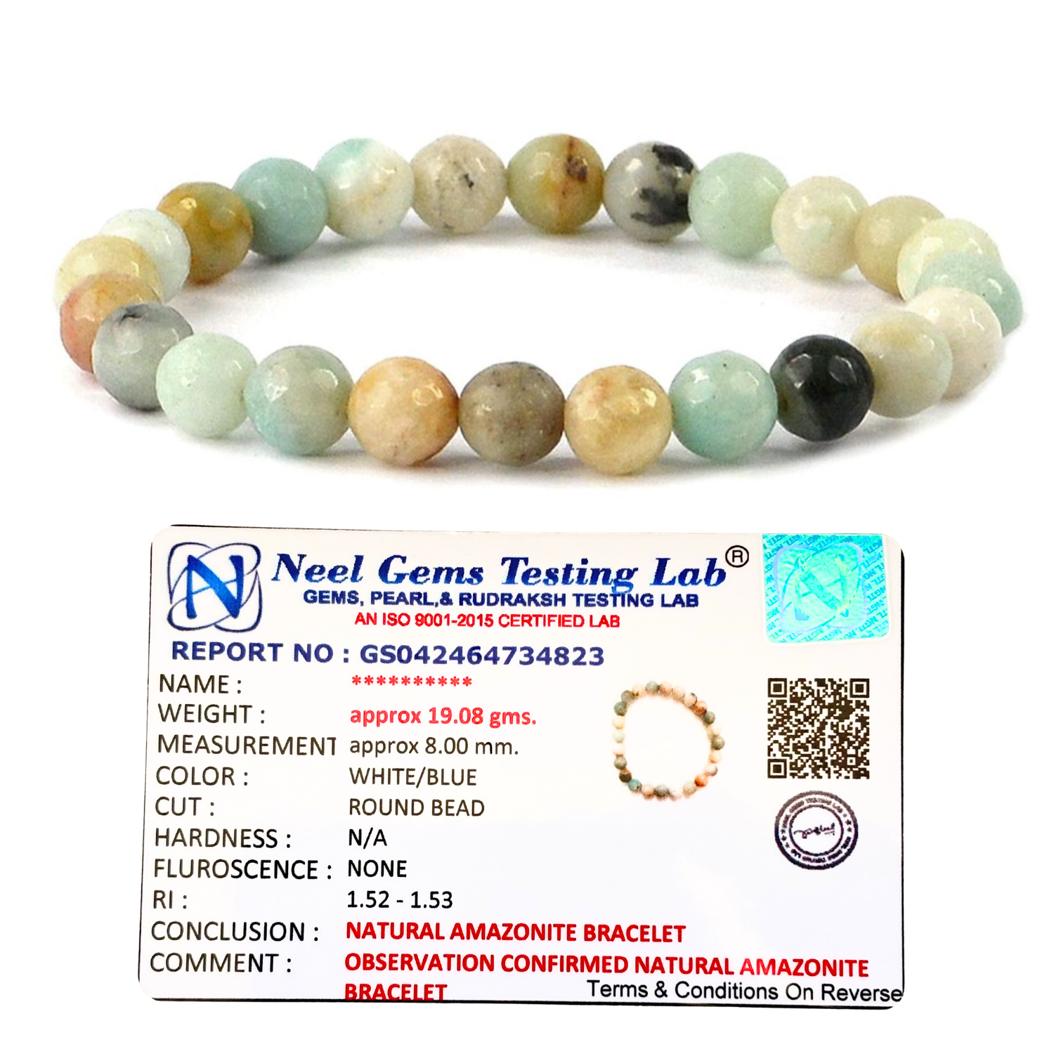 Amazonite Multi 8mm Gemstone Bead Bracelet, Lab Certified Natural Multi-Colour Crystal 7.5 Inch Stretchable Bracelet for Calm, Balance & Positive Energy image 2