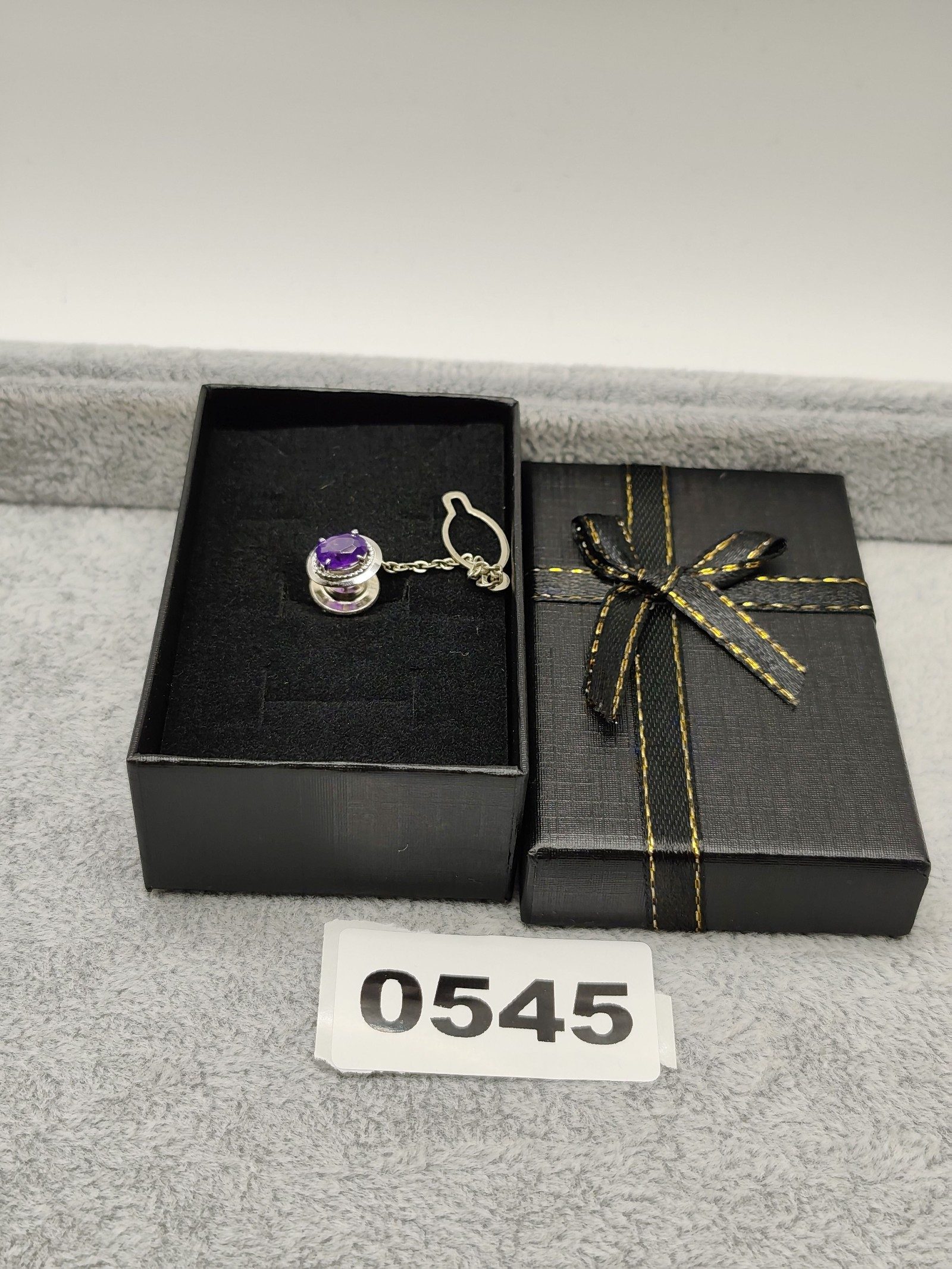 Silver tone Purple Gemstone Tie Tack Pin