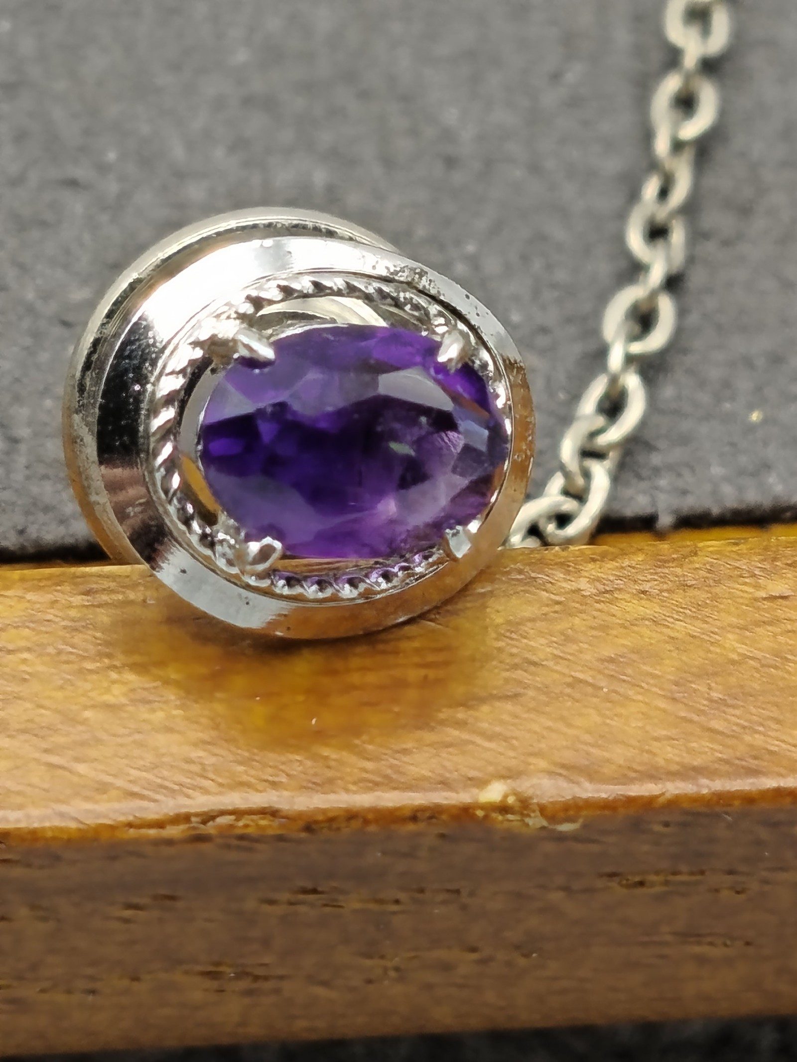 Silver tone Purple Gemstone Tie Tack Pin image 4