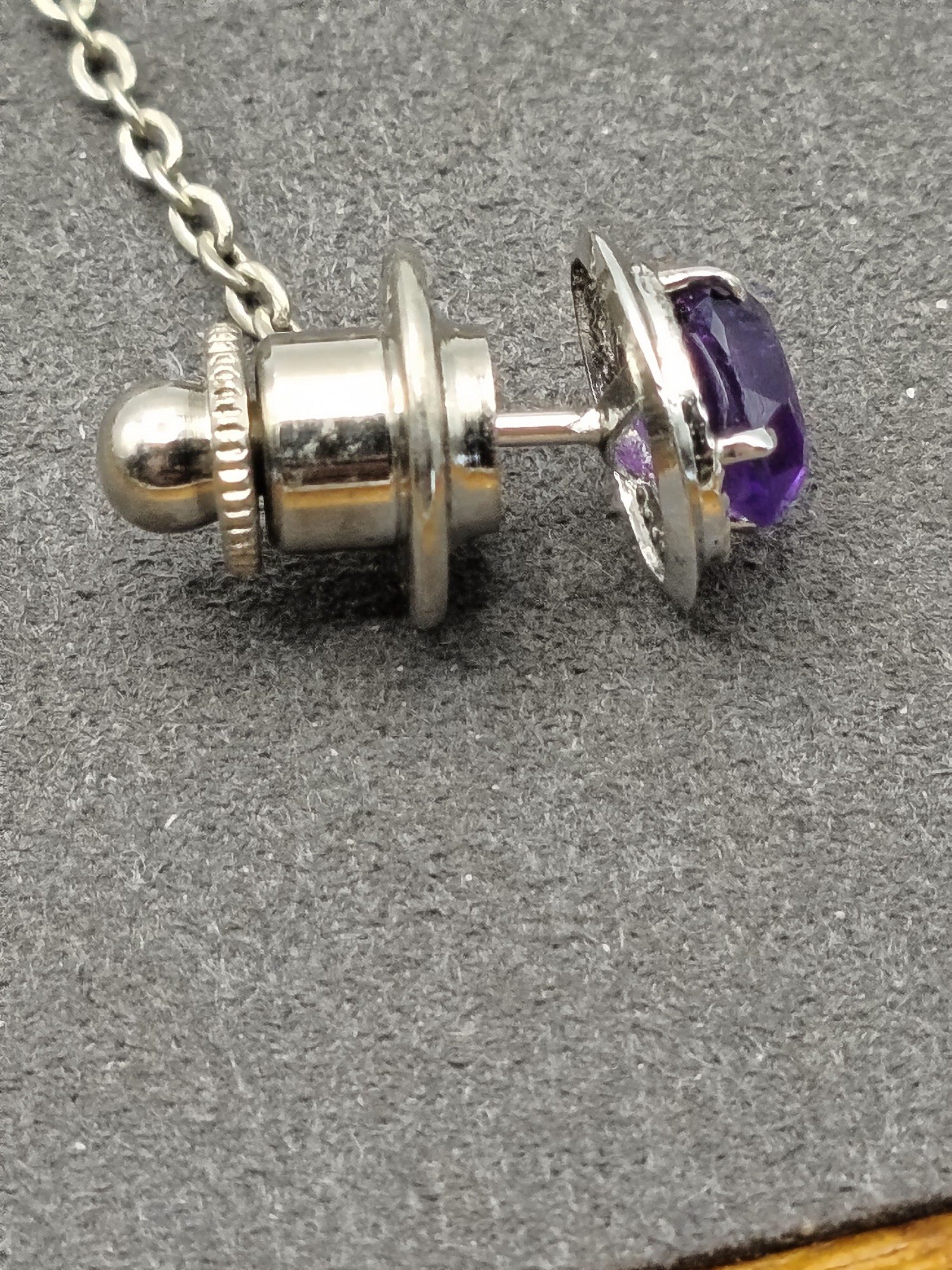 Silver tone Purple Gemstone Tie Tack Pin image 5