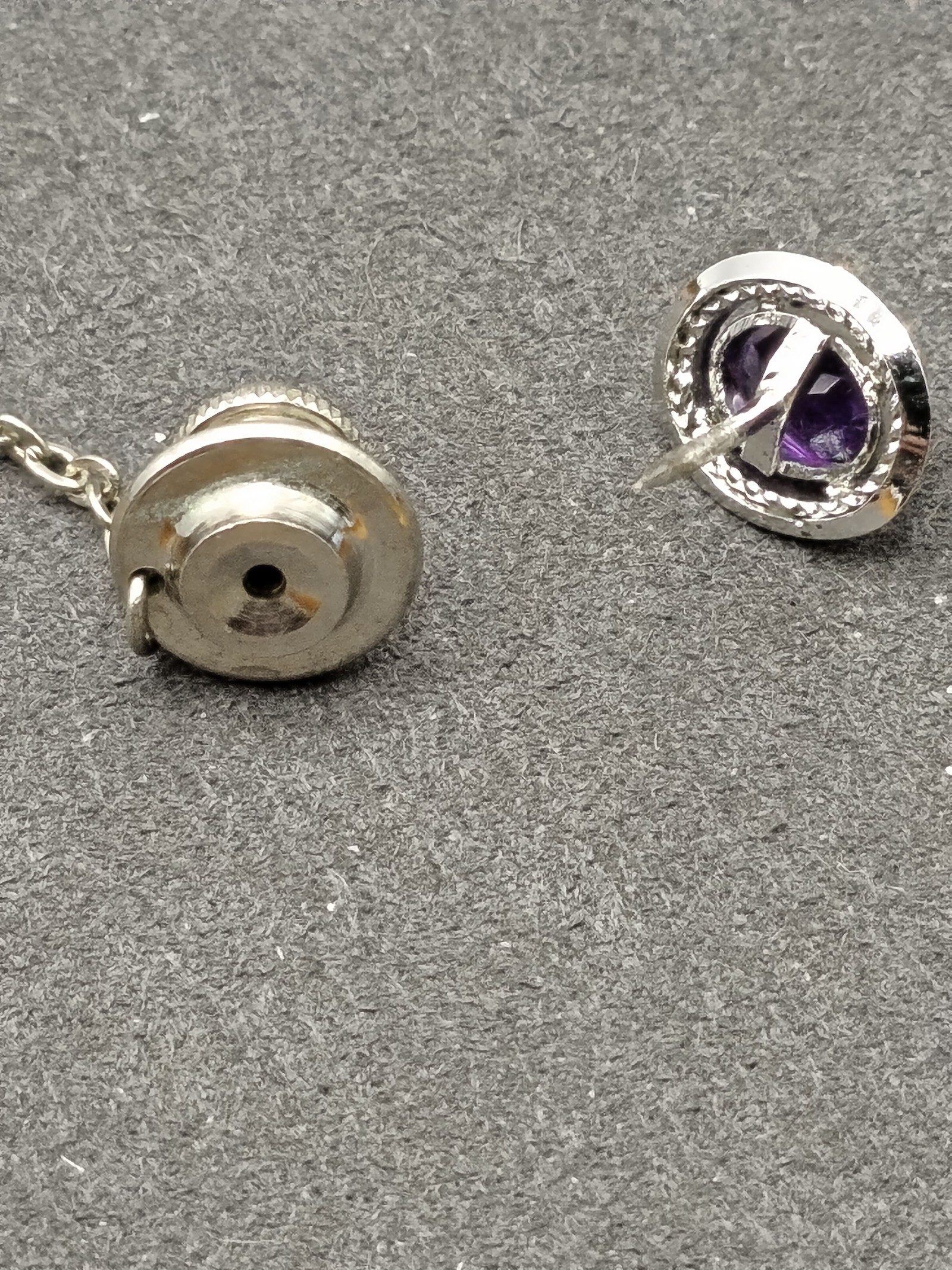 Silver tone Purple Gemstone Tie Tack Pin image 6