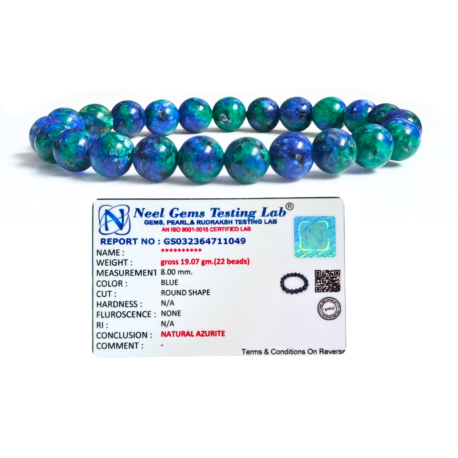 Azurite 8mm Gemstone Bead Bracelet, Lab Certified Natural Blue Crystal 7.5 Inch Stretchable Bracelet for Intuition, Clarity & Positive Energy image 2