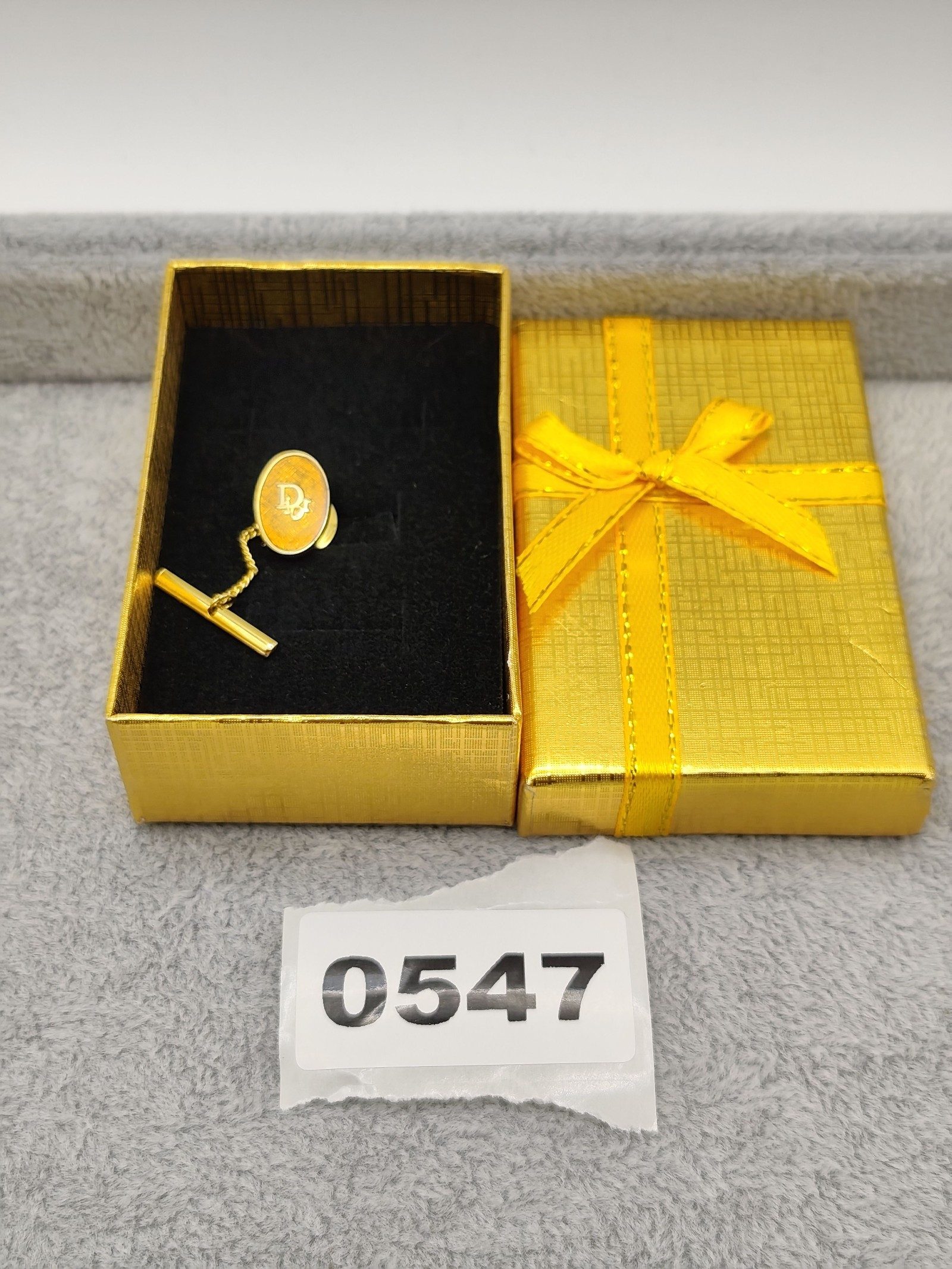 Dior Gold Tone Yellow Oval Logo Tie Tack Pin