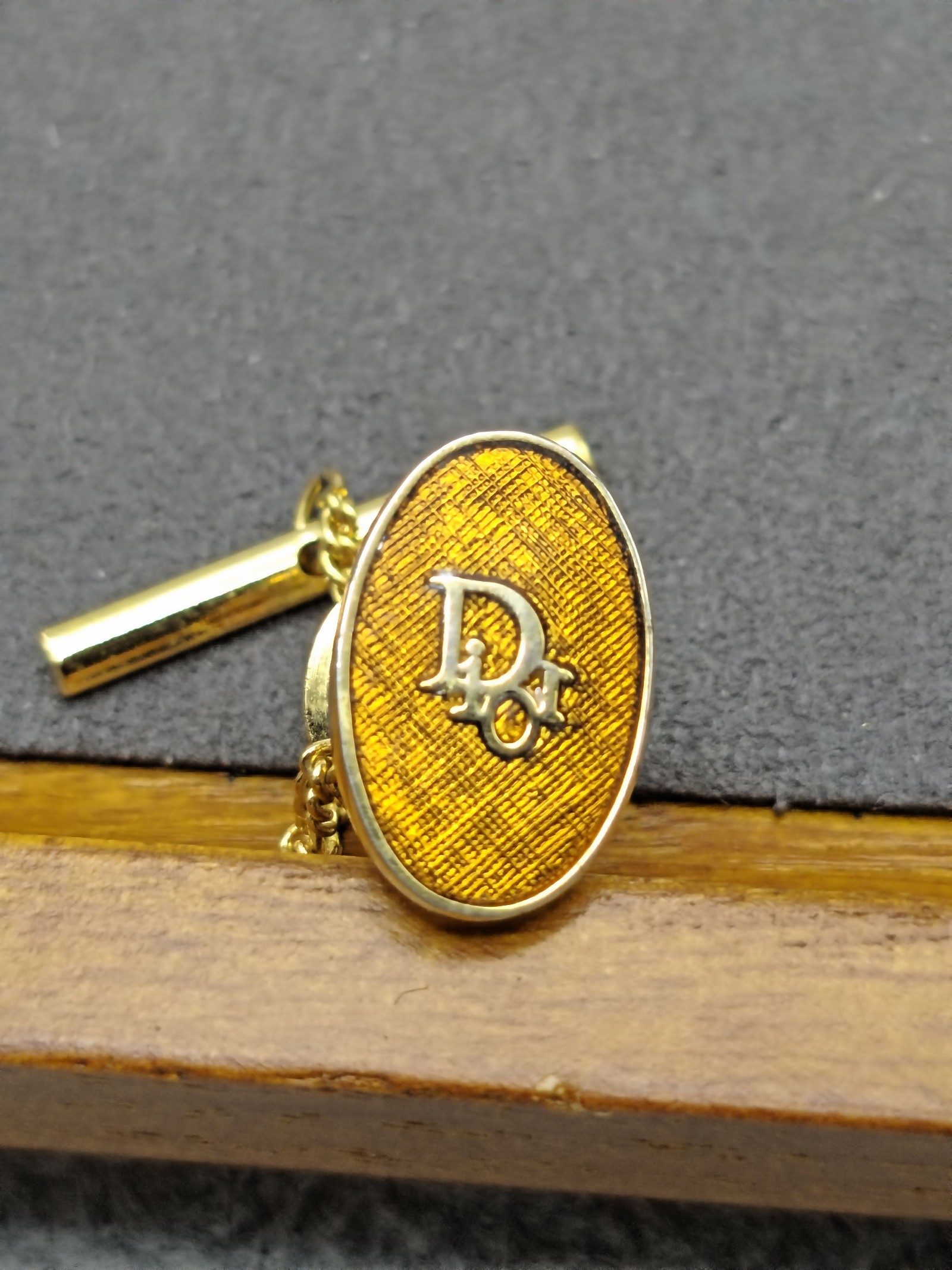 Dior Gold Tone Yellow Oval Logo Tie Tack Pin image 3