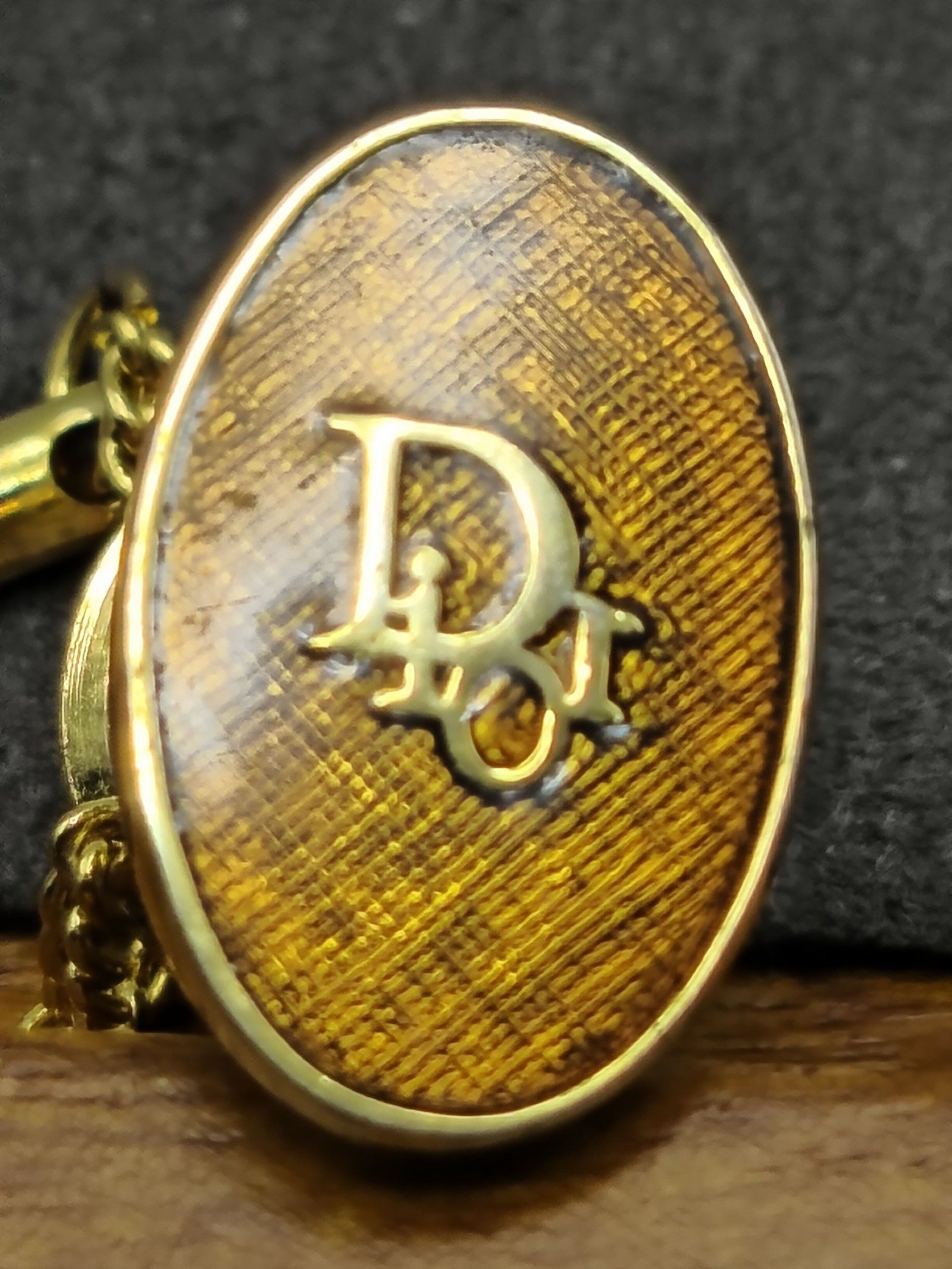 Dior Gold Tone Yellow Oval Logo Tie Tack Pin image 4