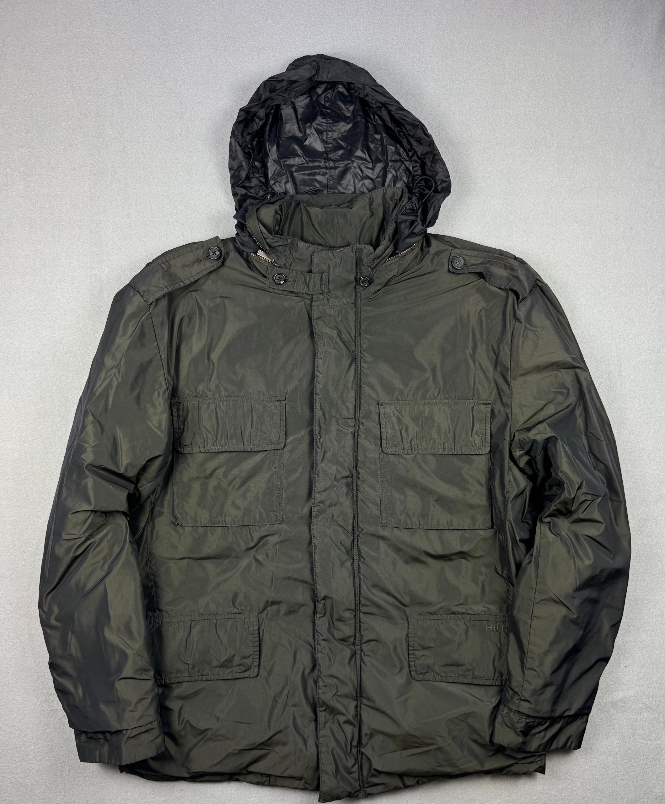 Tommy Hilfiger Men's Dark Green Hooded Nylon Jacket Size XL