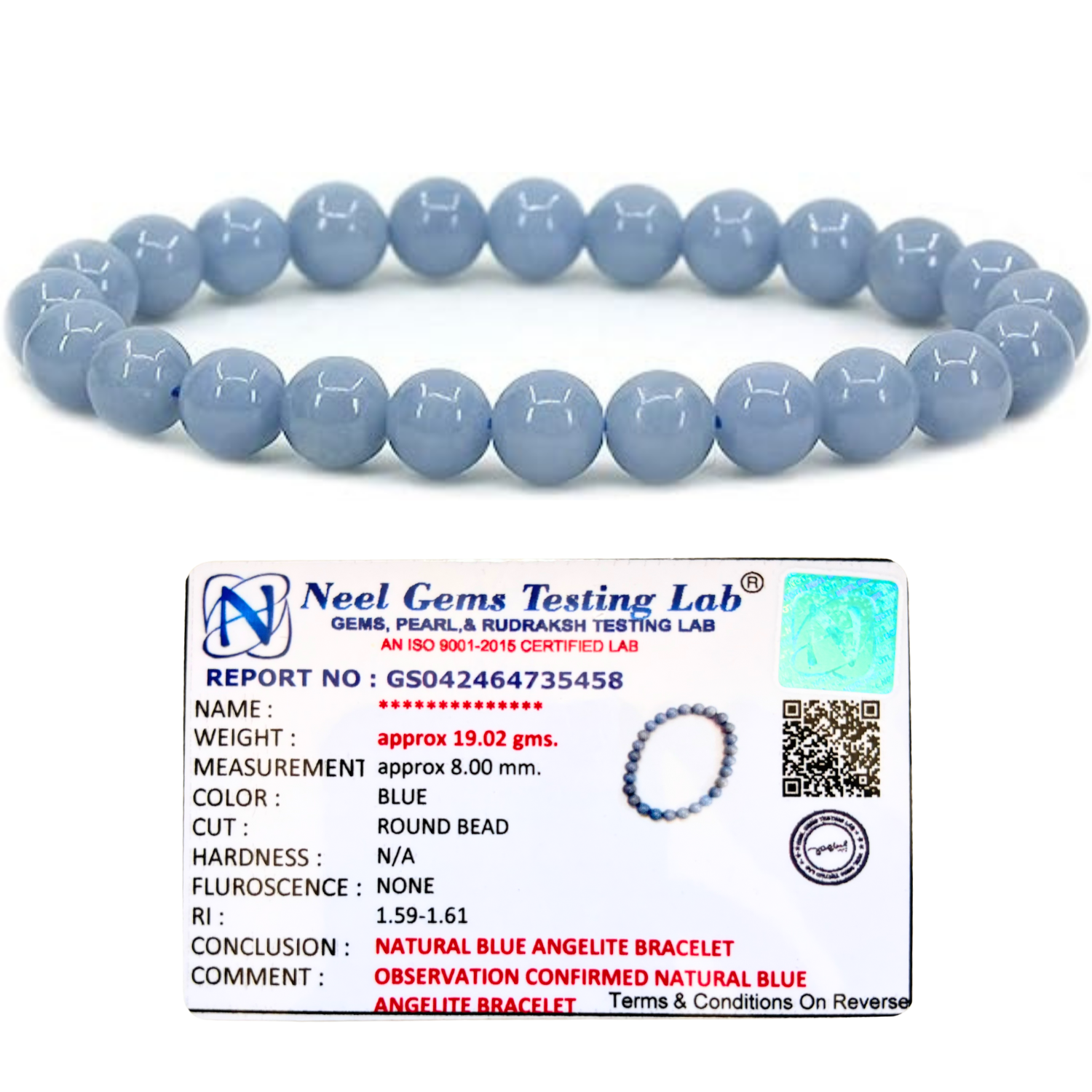 Blue Angelite 8mm Gemstone Bead Bracelet, Lab Certified Natural Blue Crystal 7.5 Inch Stretchable Bracelet for Calm, Peace & Communication image 2