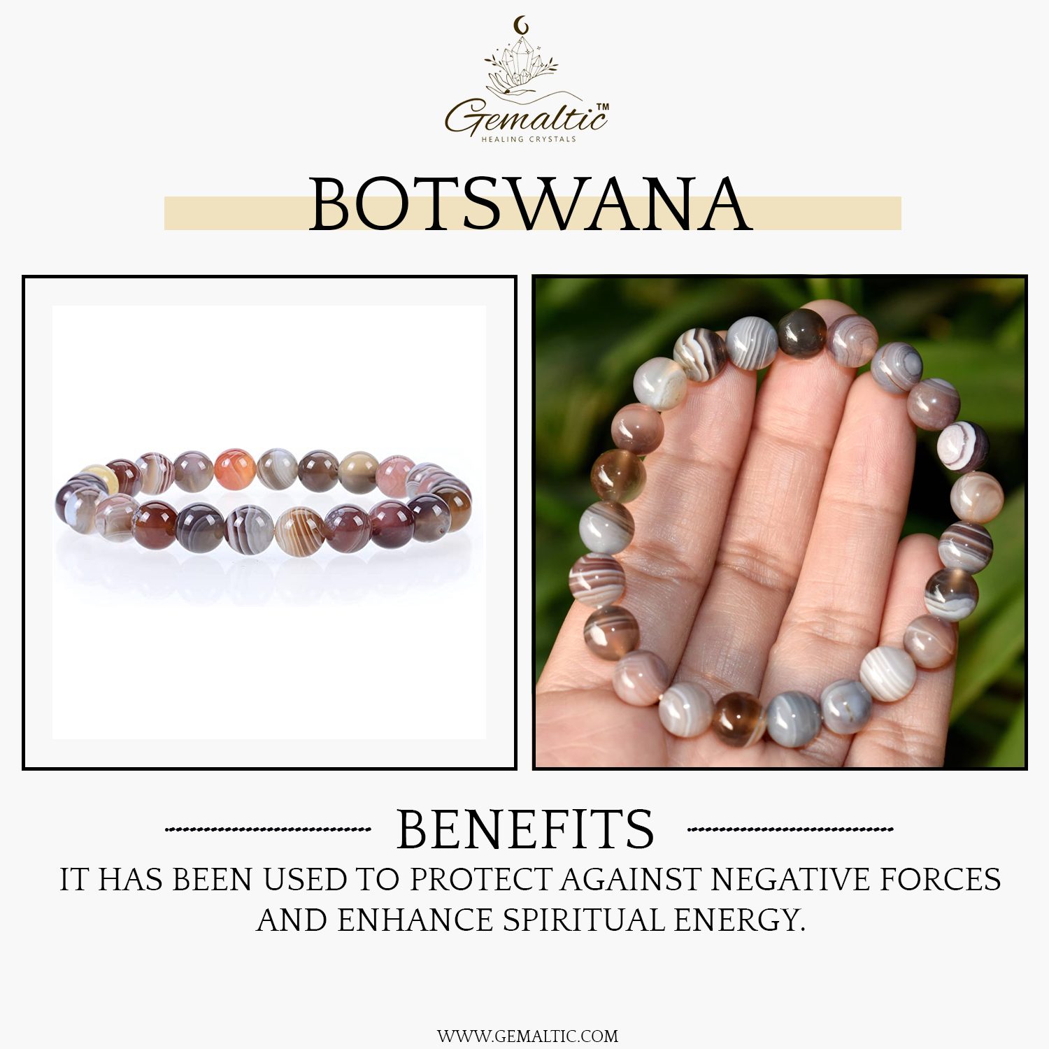 Botswana Agate 8mm Gemstone Bead Bracelet, Lab Certified Natural Brown Crystal 7.5 Inch Stretchable Bracelet for Balance, Calm & Grounding image 2