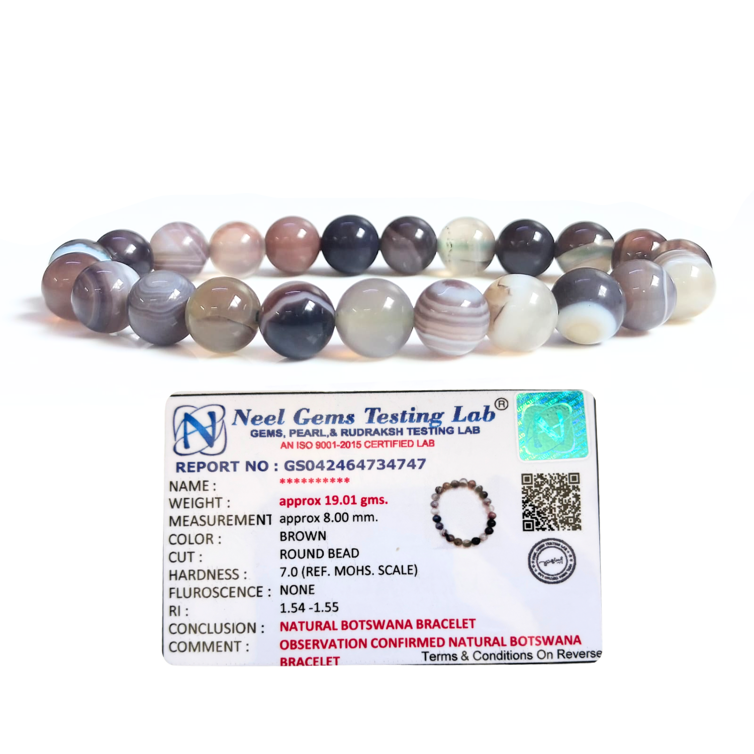 Botswana Agate 8mm Gemstone Bead Bracelet, Lab Certified Natural Brown Crystal 7.5 Inch Stretchable Bracelet for Balance, Calm & Grounding image 3