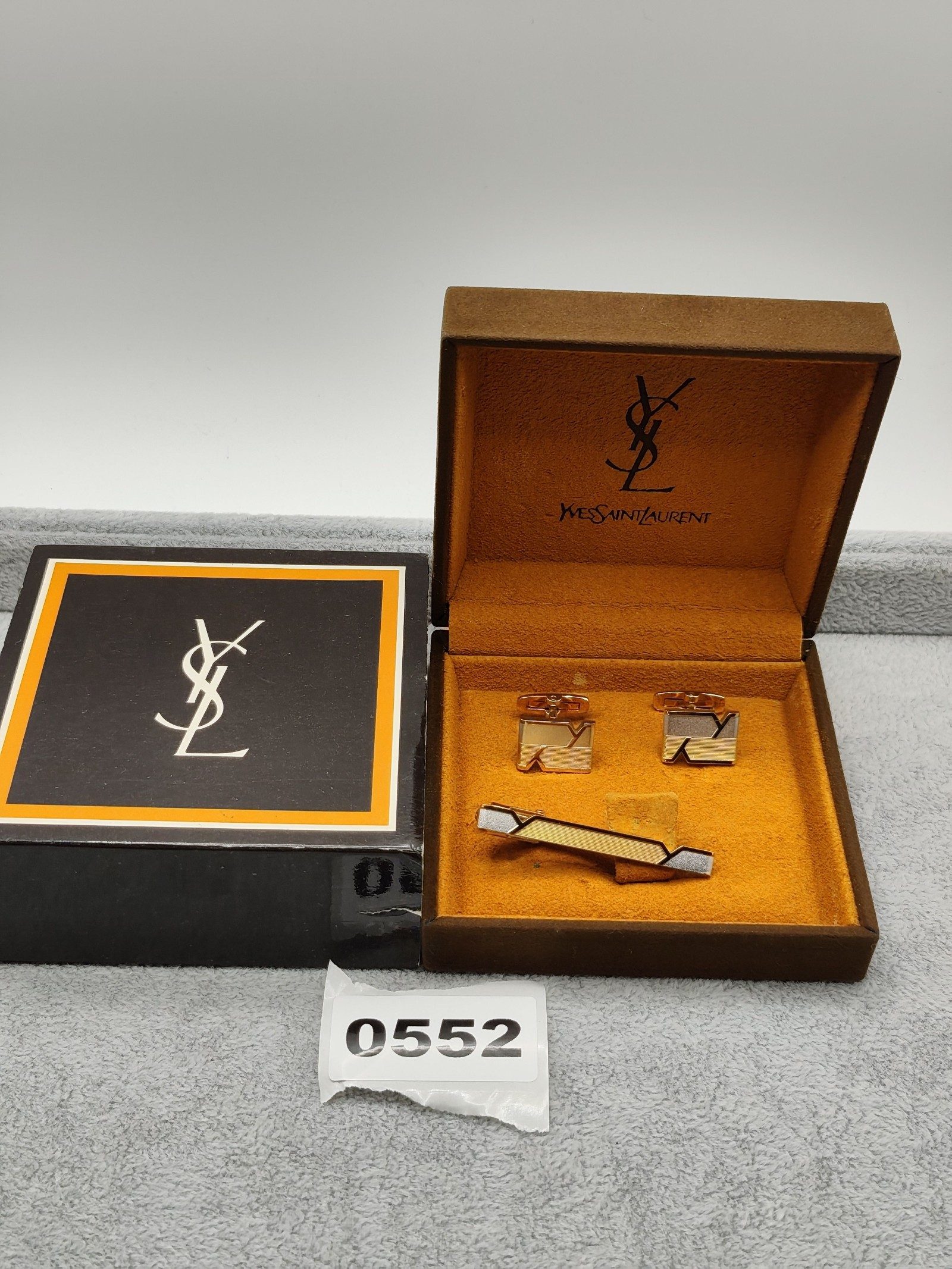 Yves Saint Laurent Gold & Silver Men's Cufflinks & Tie Clip Set