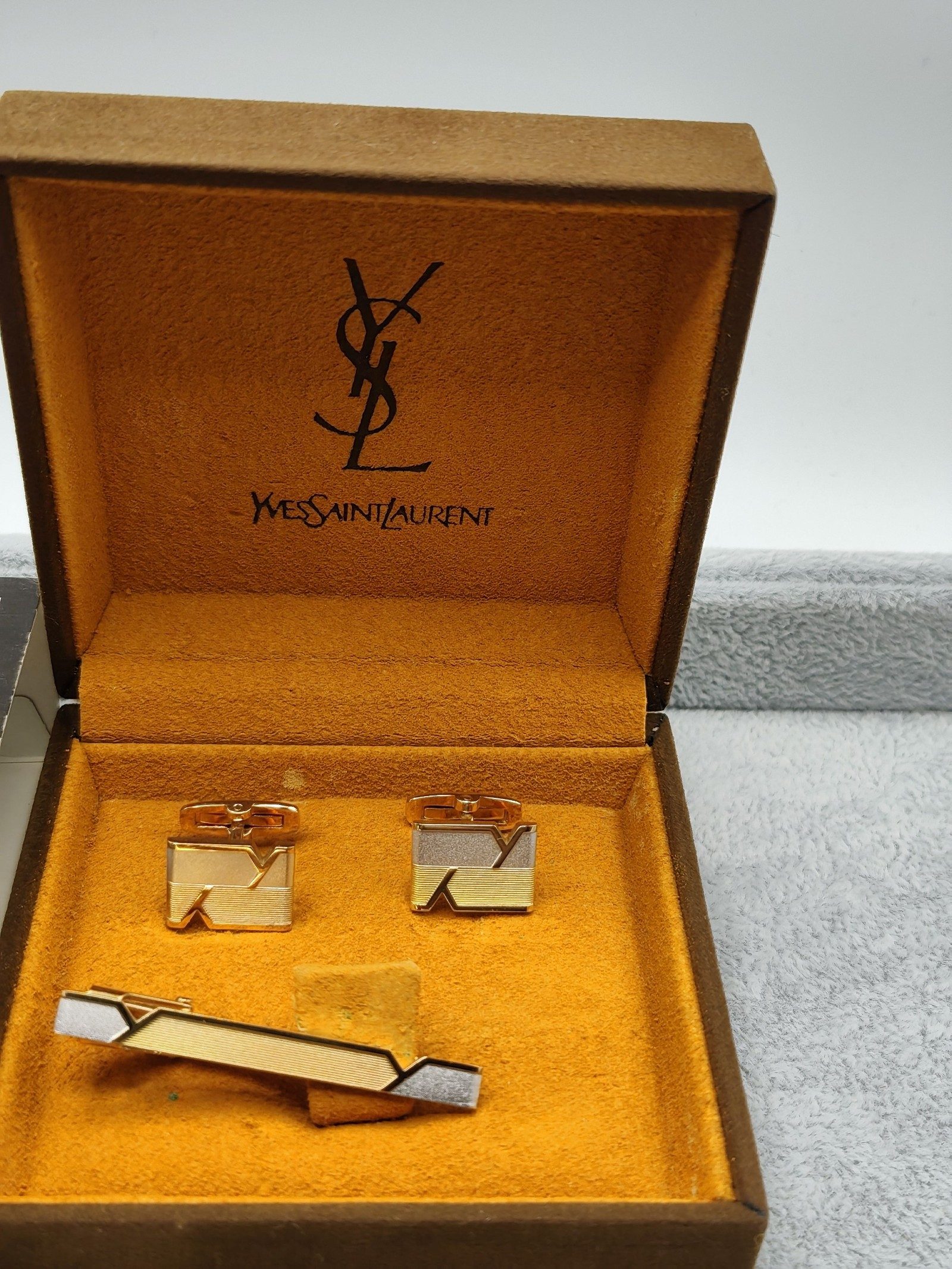 Yves Saint Laurent Gold & Silver Men's Cufflinks & Tie Clip Set image 2