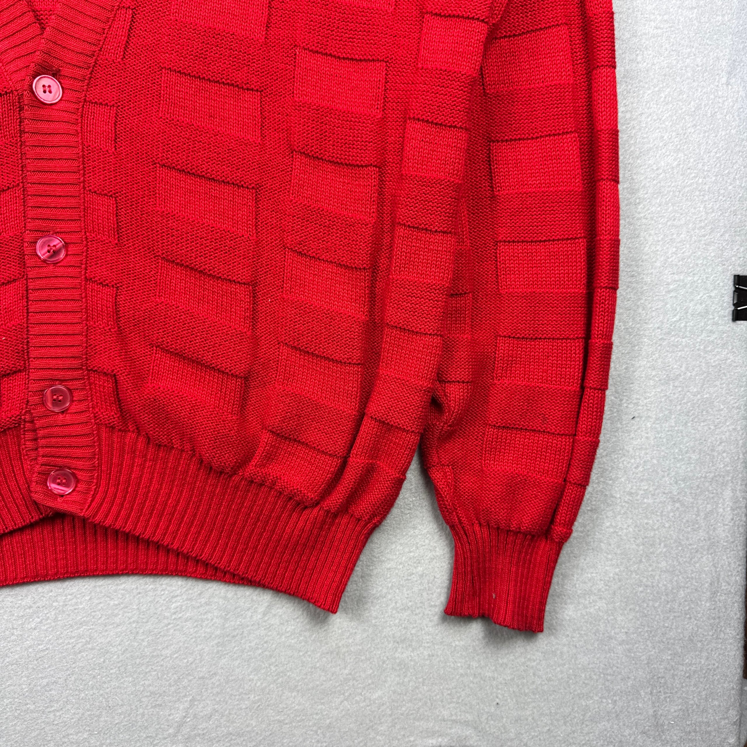Vintage Lacoste Red Knit Cardigan Green Crocodile Logo Made in France Size 4 / L image 4