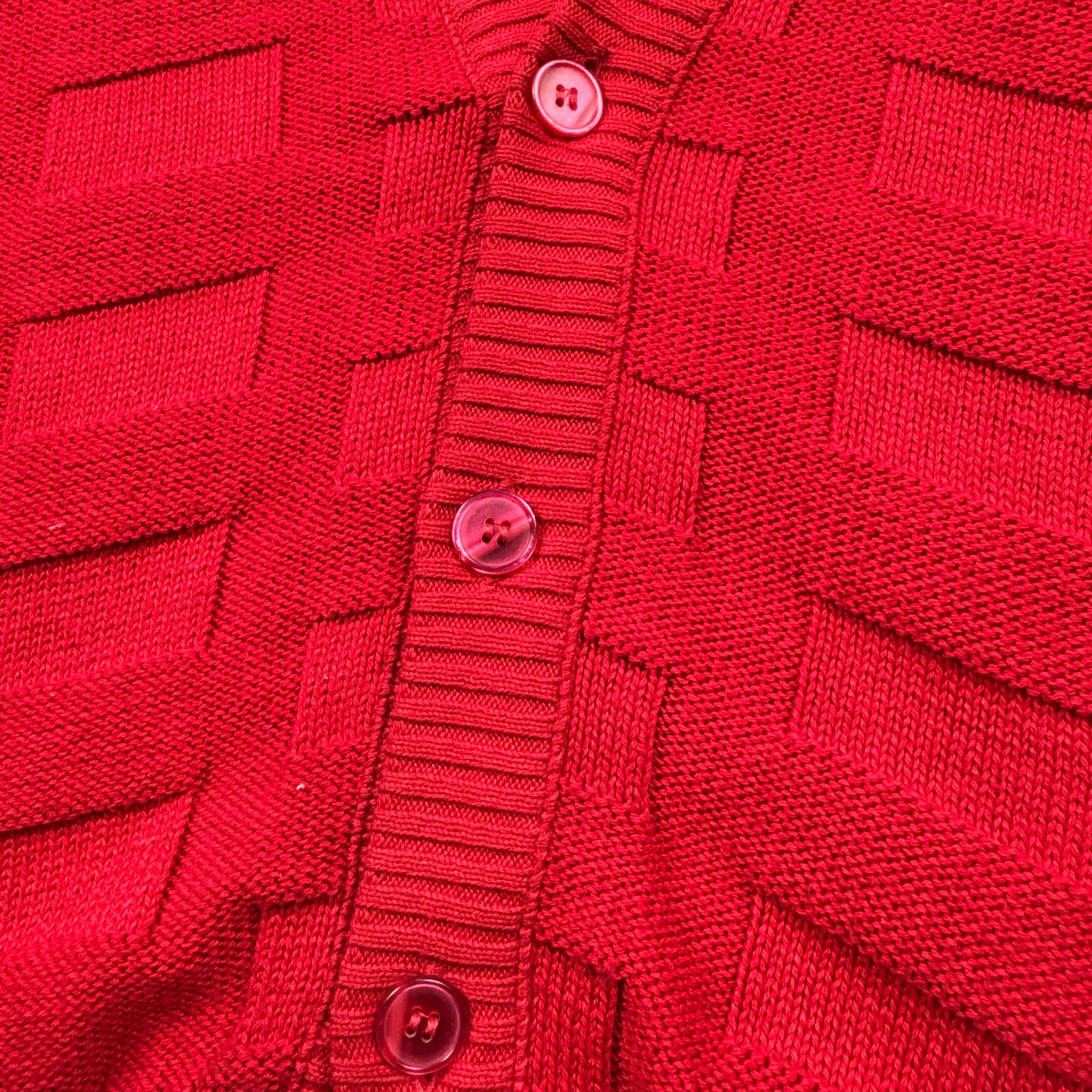 Vintage Lacoste Red Knit Cardigan Green Crocodile Logo Made in France Size 4 / L image 5
