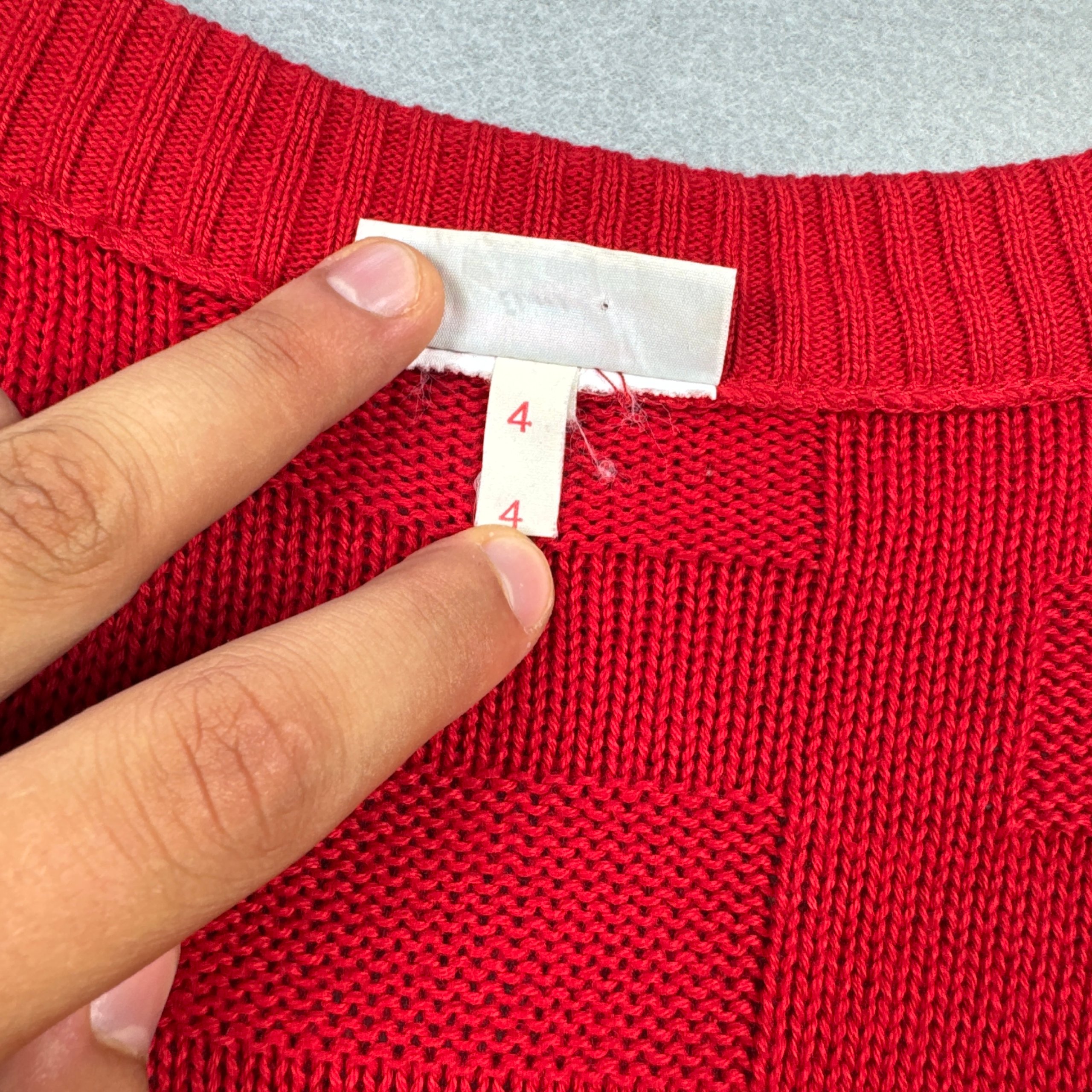 Vintage Lacoste Red Knit Cardigan Green Crocodile Logo Made in France Size 4 / L image 7