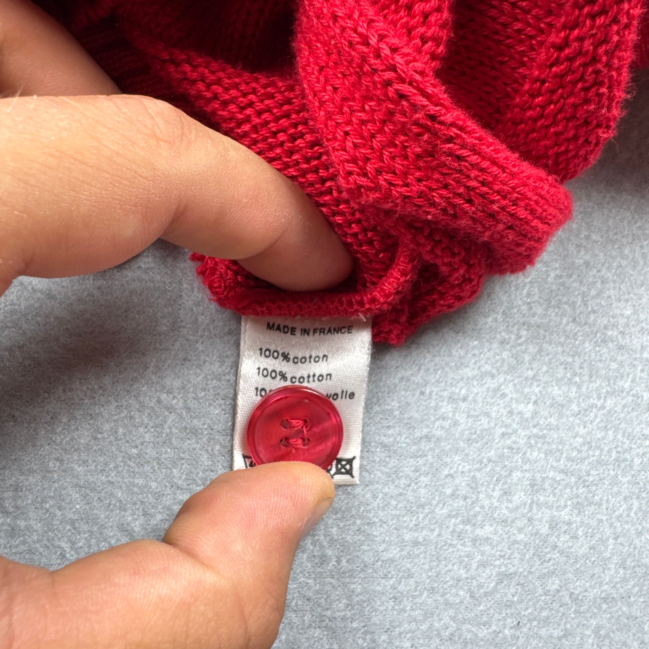 Vintage Lacoste Red Knit Cardigan Green Crocodile Logo Made in France Size 4 / L image 8