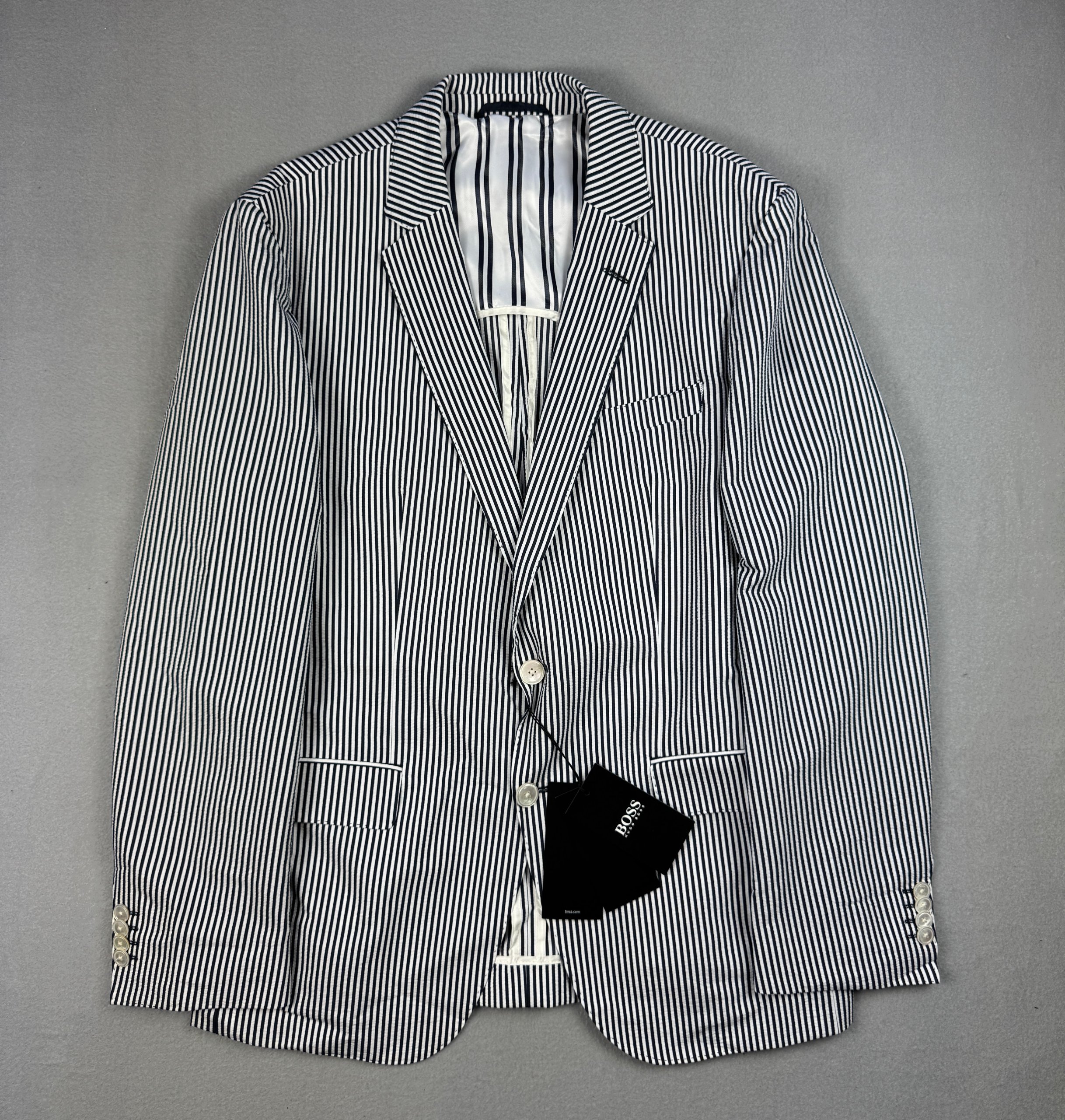 NEW Hugo Boss Blue & White Striped Slim Fit Stretch Blazer Size 52 / L