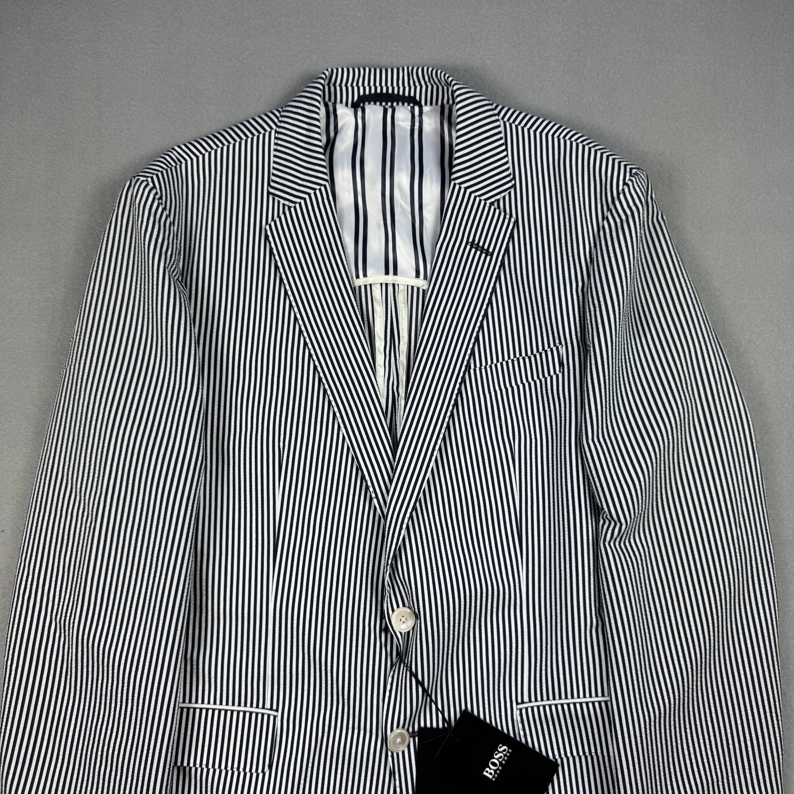 NEW Hugo Boss Blue & White Striped Slim Fit Stretch Blazer Size 52 / L image 2
