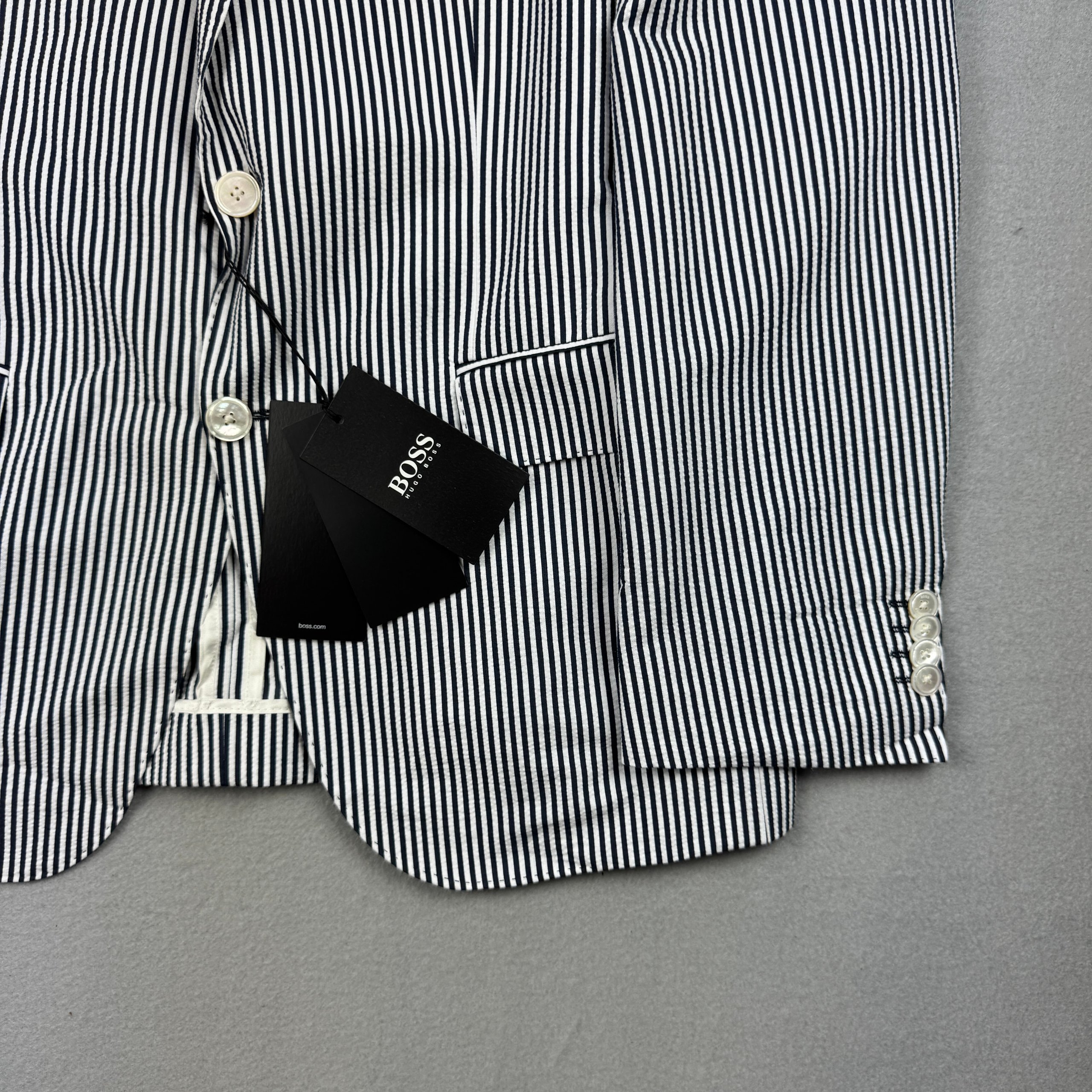 NEW Hugo Boss Blue & White Striped Slim Fit Stretch Blazer Size 52 / L image 3