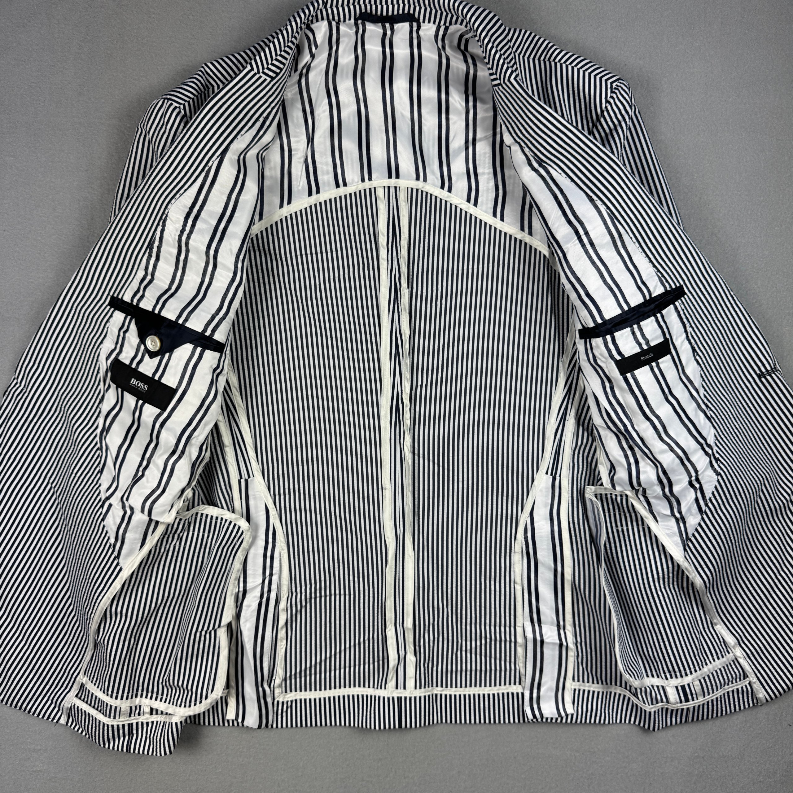 NEW Hugo Boss Blue & White Striped Slim Fit Stretch Blazer Size 52 / L image 7