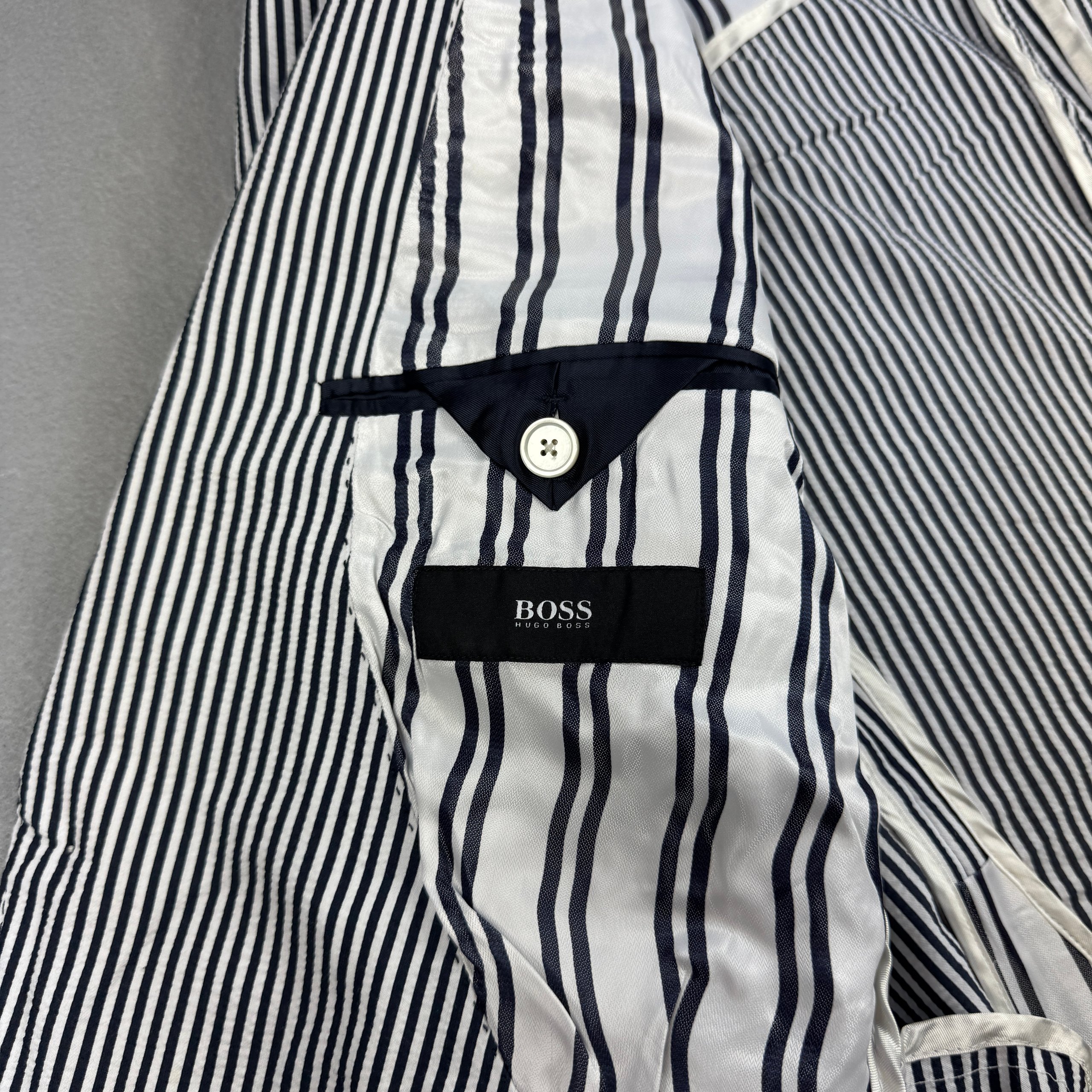 NEW Hugo Boss Blue & White Striped Slim Fit Stretch Blazer Size 52 / L image 8