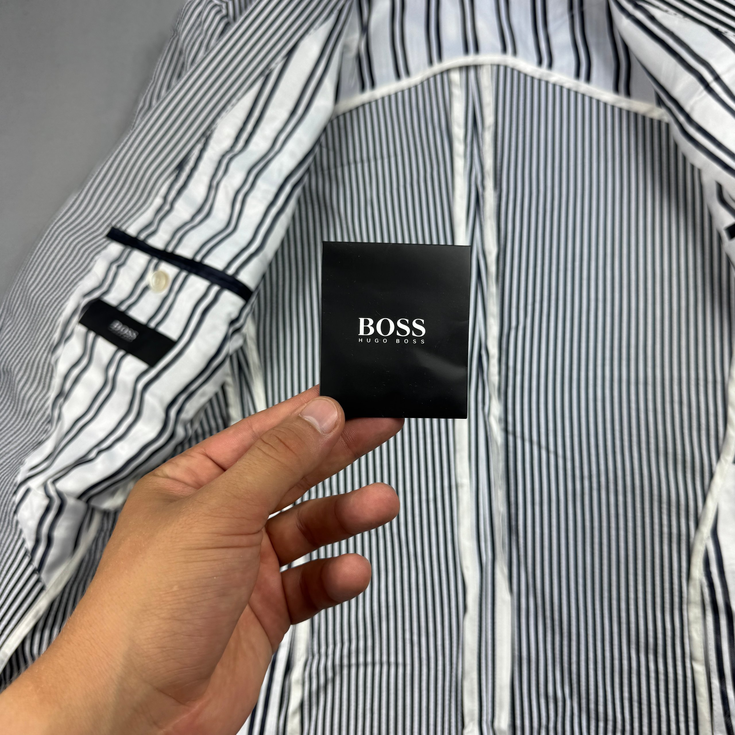 NEW Hugo Boss Blue & White Striped Slim Fit Stretch Blazer Size 52 / L image 10