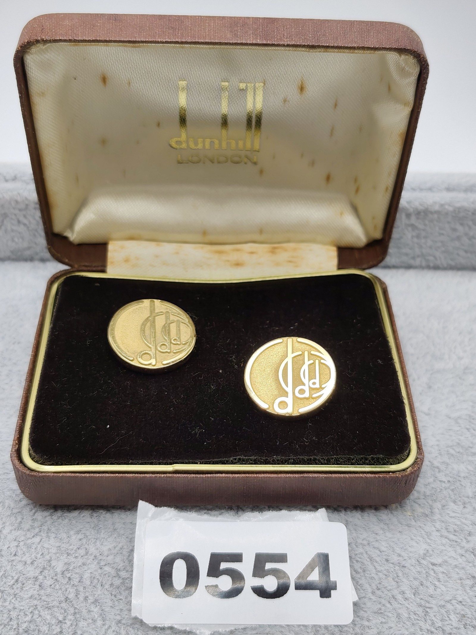 Dunhill Gold Tone Round Cufflinks in Original Presentation Box