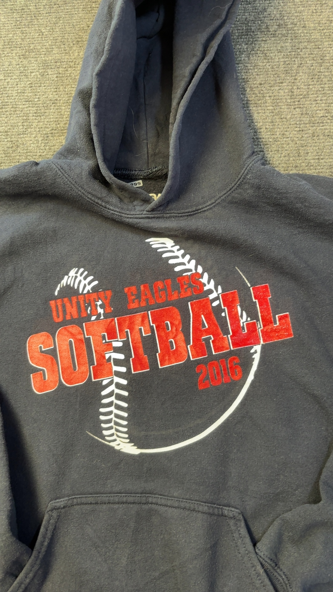 Gildan Unisex Navy Cotton-Polyester Softball Hoodie Medium good condition image 2
