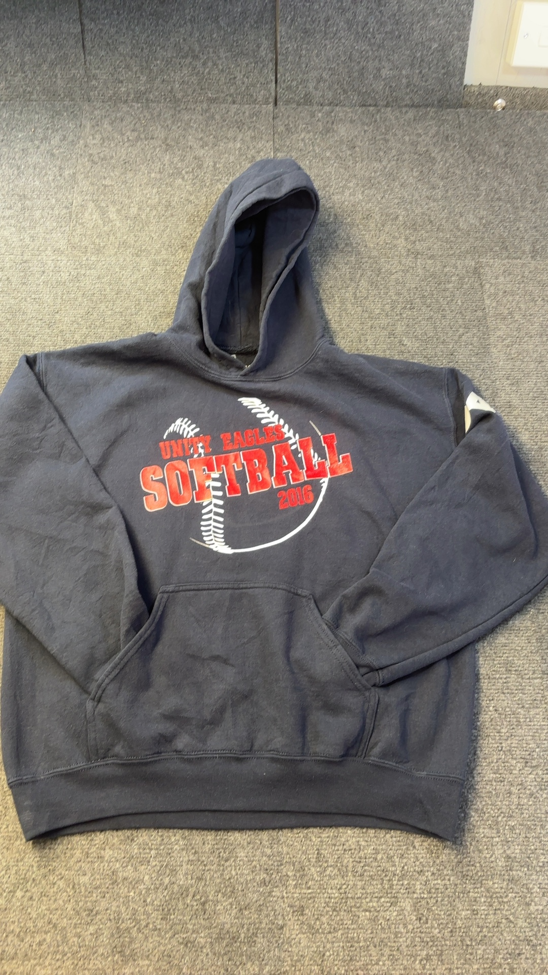 Gildan Unisex Navy Cotton-Polyester Softball Hoodie Medium good condition