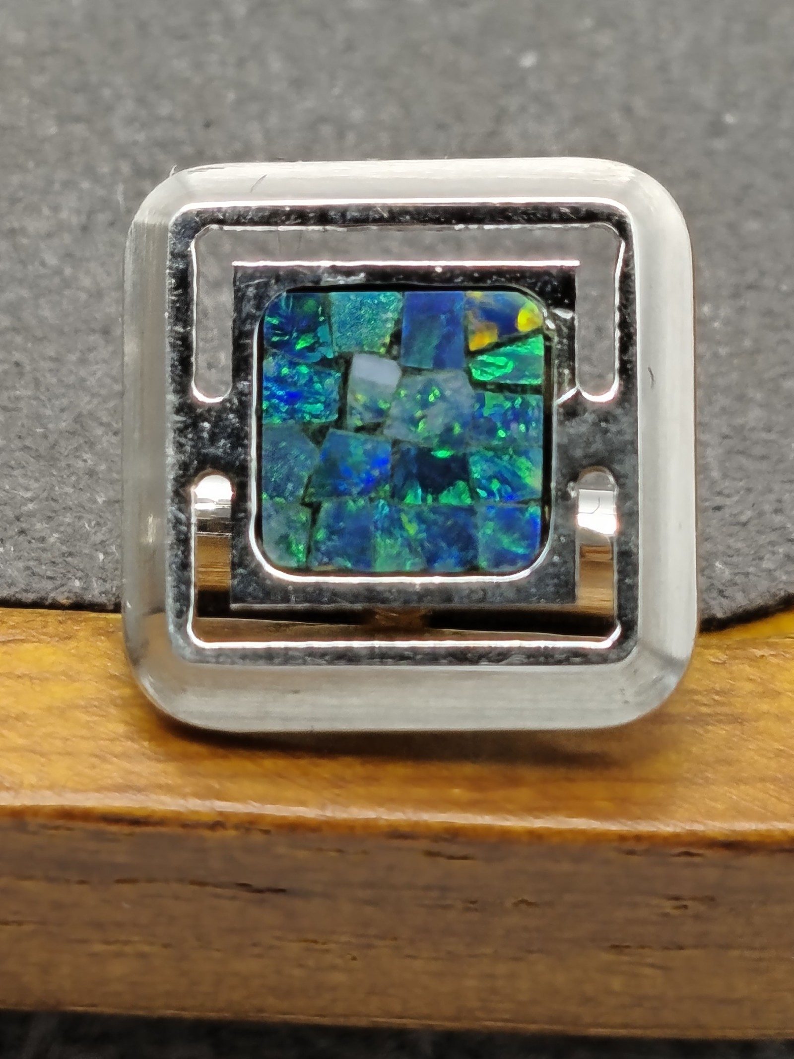 Leonal Silver & Opal Mosaic Cufflinks & Tie Clip Set image 4
