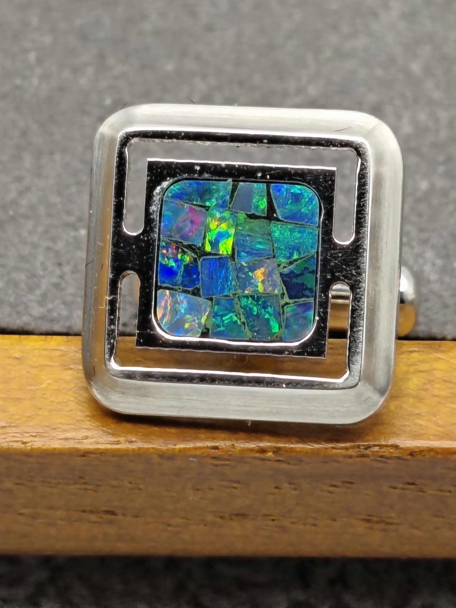 Leonal Silver & Opal Mosaic Cufflinks & Tie Clip Set image 5