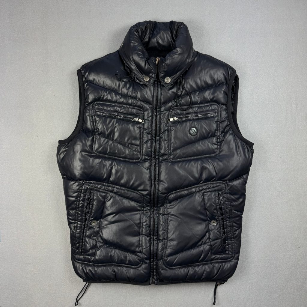 Women`s Diesel Black Puffer Gilet Down Vest Size XL