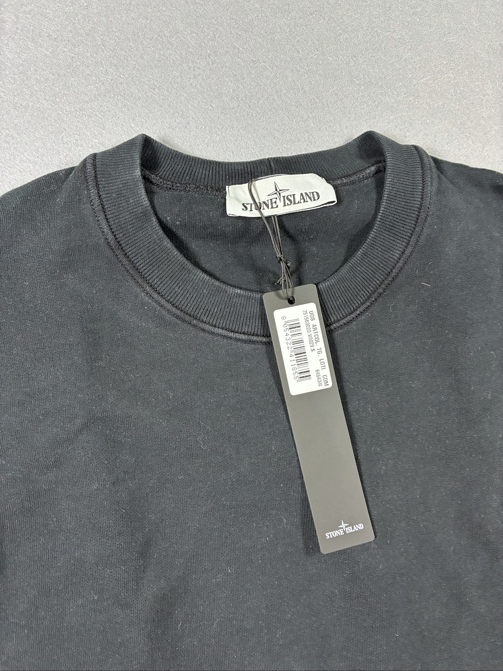 Stone Island Black Cotton Sweatshirt Small Crewneck Pocket Patch image 2