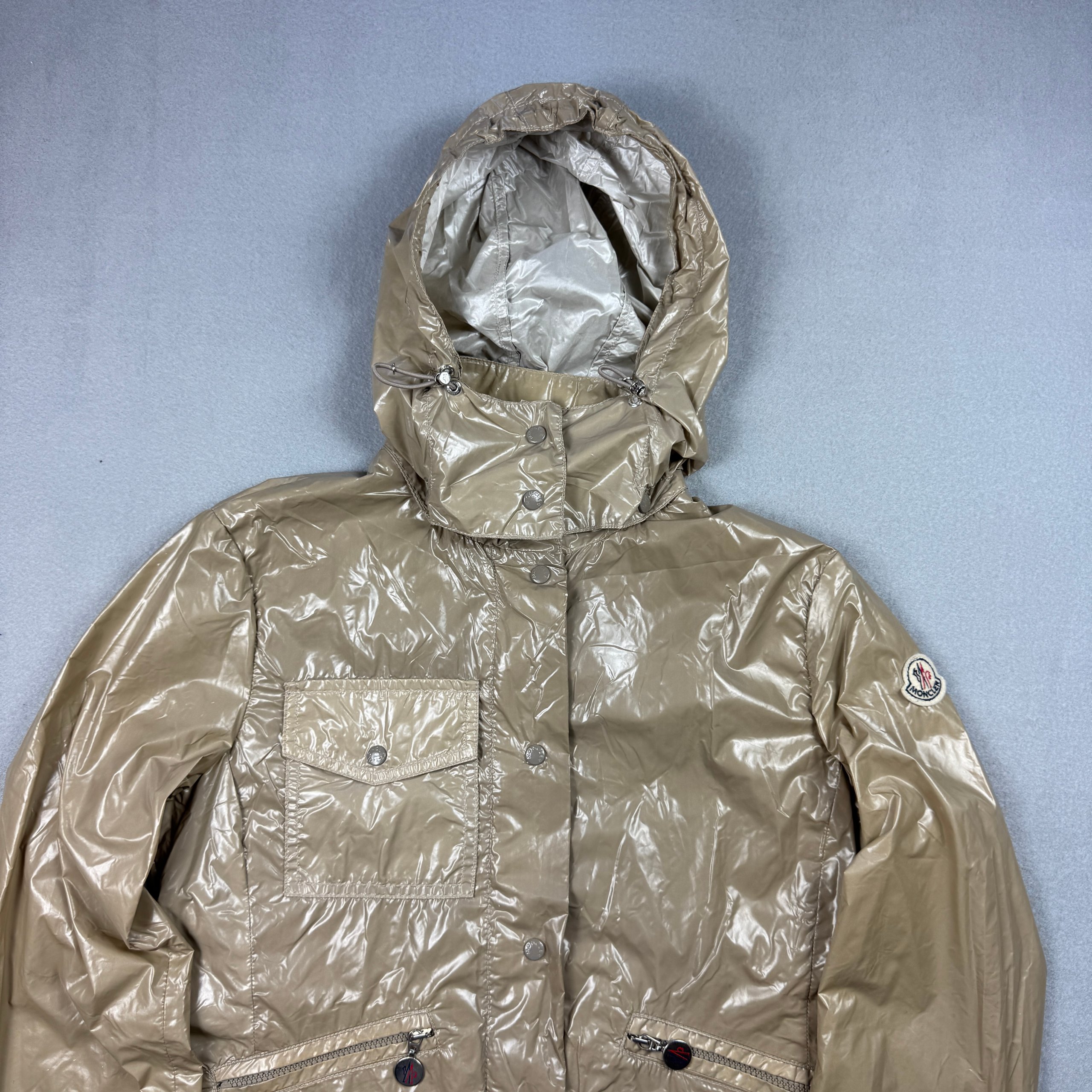 Women`s Moncler Z8E0182 Beige Lightweight Hooded Raincoat Jacket Size 1 / S image 4