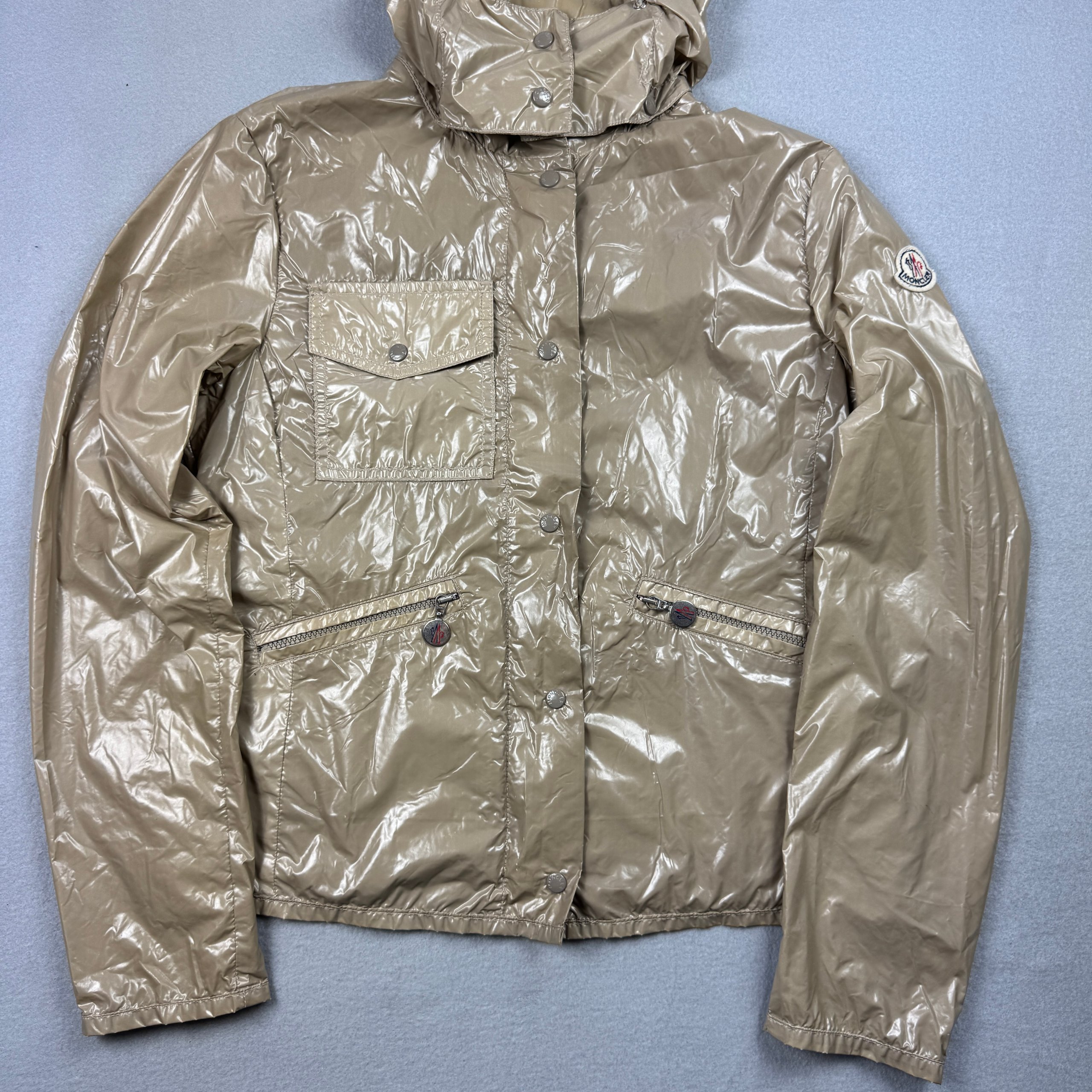 Women`s Moncler Z8E0182 Beige Lightweight Hooded Raincoat Jacket Size 1 / S image 5