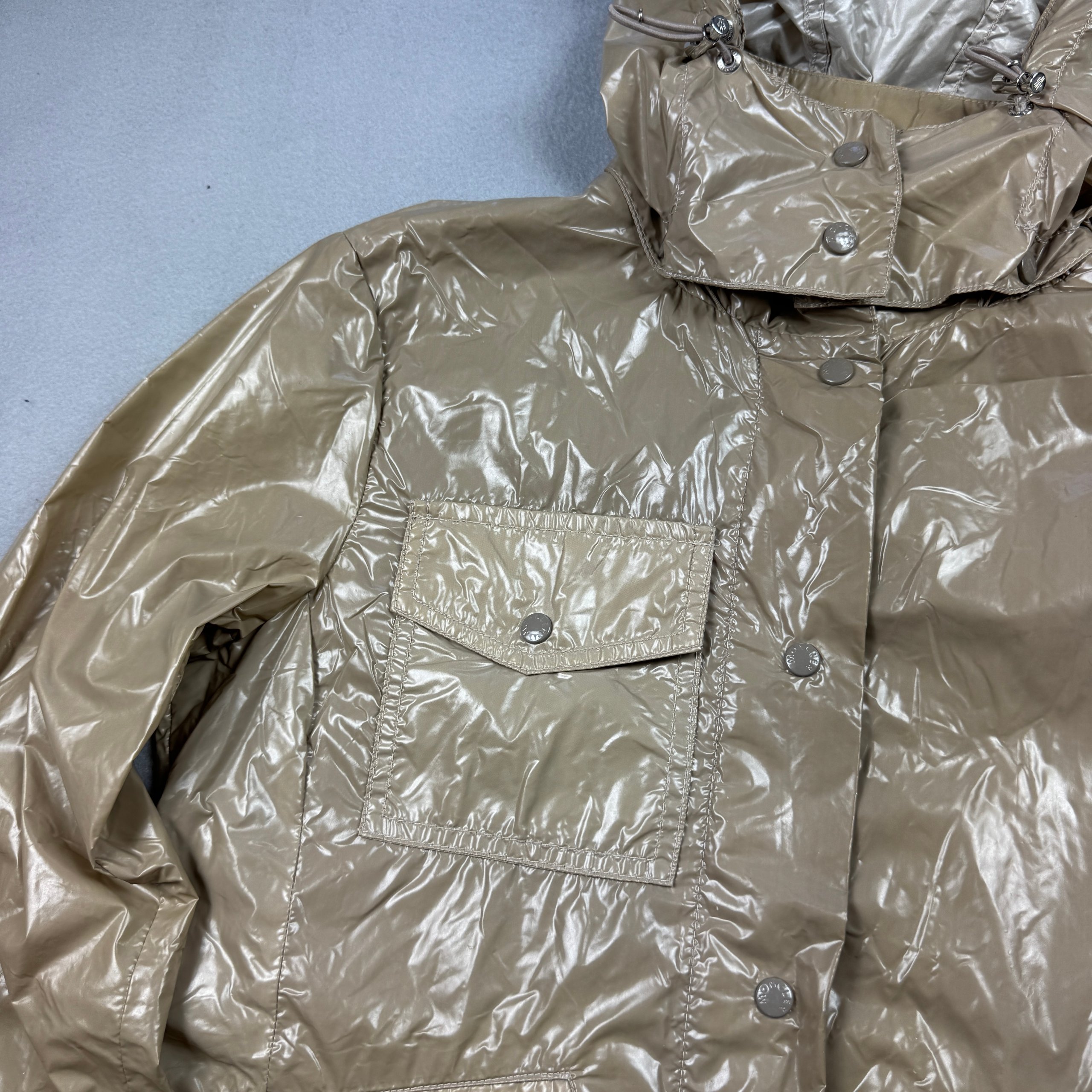 Women`s Moncler Z8E0182 Beige Lightweight Hooded Raincoat Jacket Size 1 / S image 7