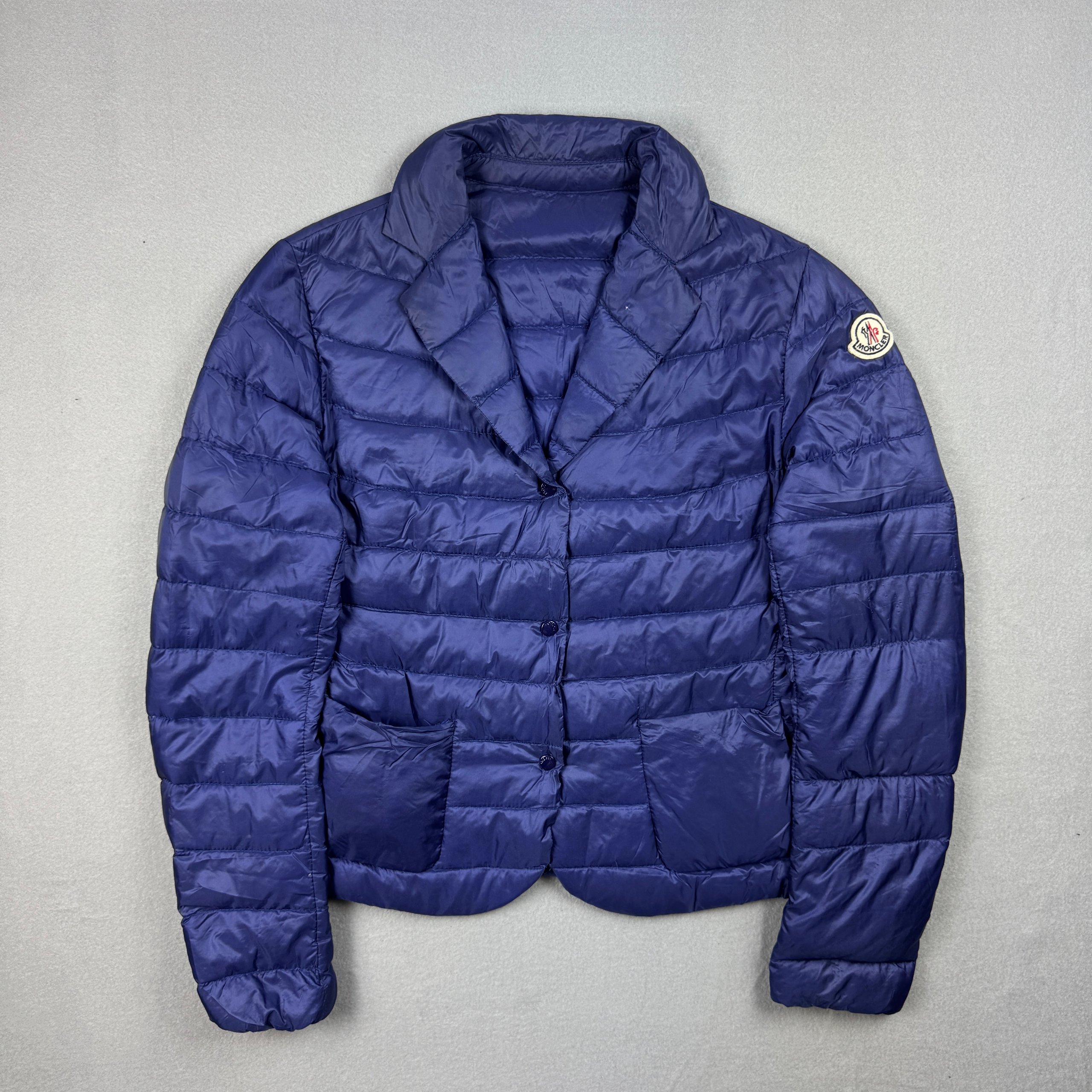Women`s Moncler Lisette Navy Quilted Ultralight Down Blazer Jacket Small Size 1 / S image 2