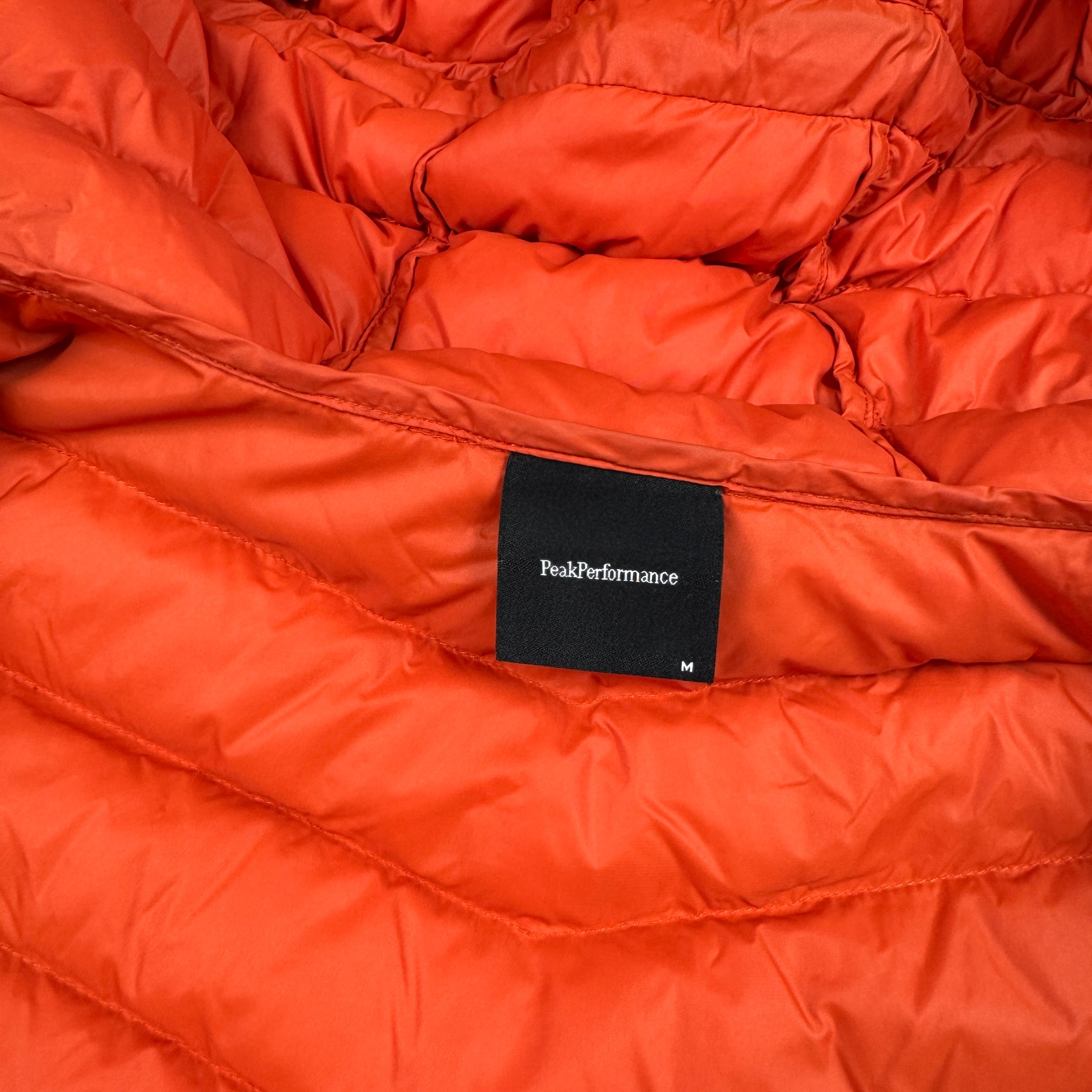 Men`s Peak Performance Frost down H Orange Puffer Jacket Hooded Lightweight Size M image 10