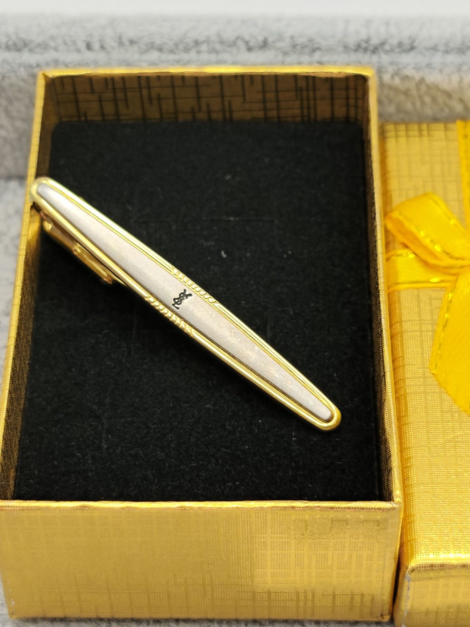 YSL Gold & Silver Tie Clip with Box image 2