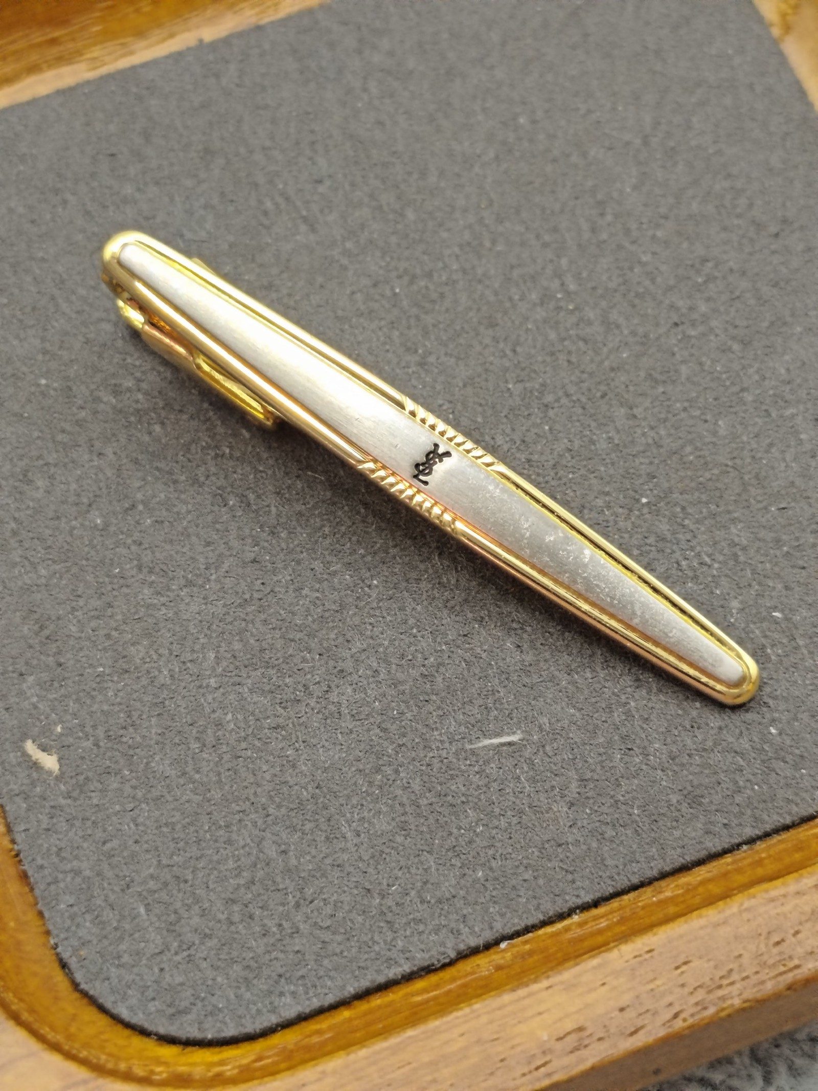 YSL Gold & Silver Tie Clip with Box image 3