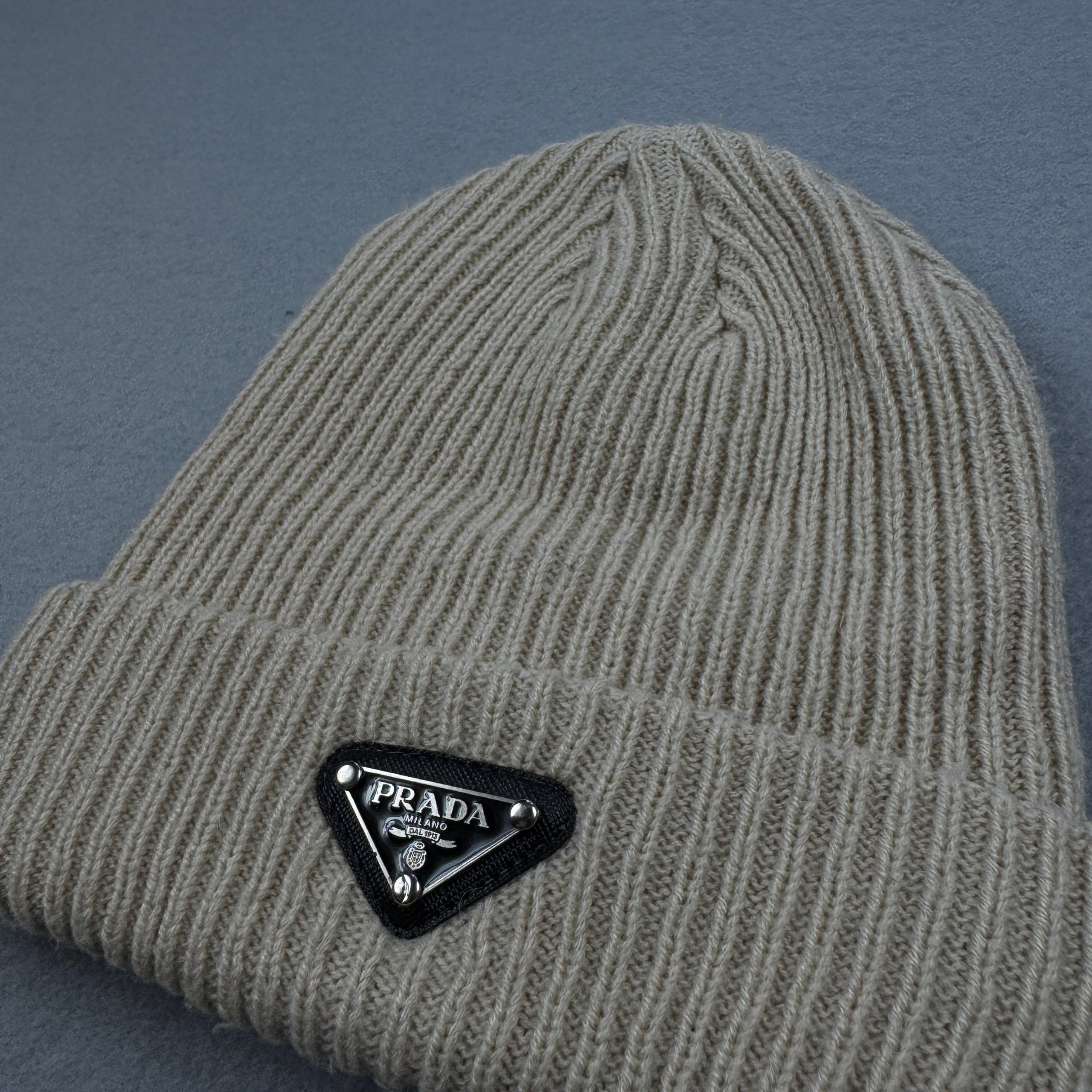 Prada Beige Ribbed Wool Beanie One Size image 3
