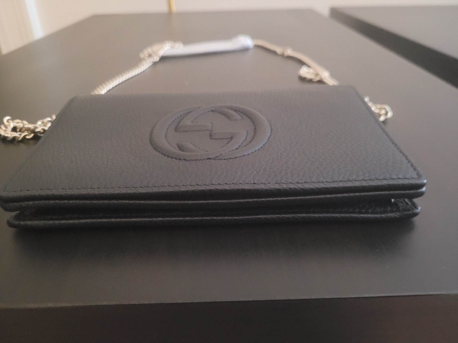 Gucci Black Leather Chain Wallet Bag image 2