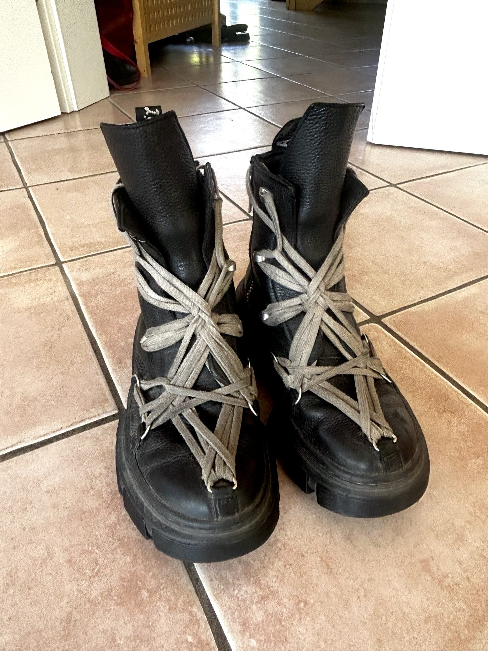 Dr. Martens x Rick Owens Black Leather Combat Boots UK 9 EU 43