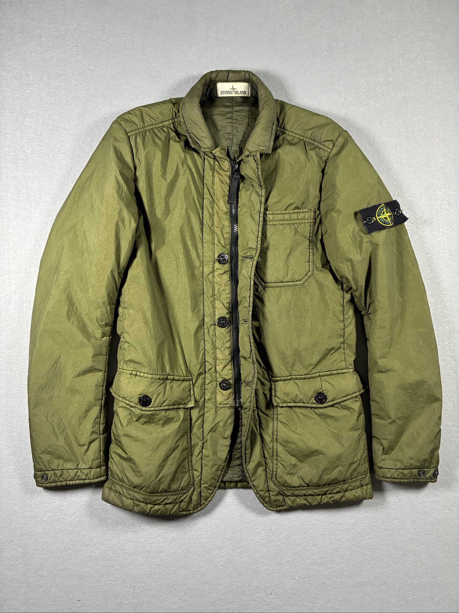 Stone Island Olive Green Garment Dyed Crinkle Reps Jacket Medium