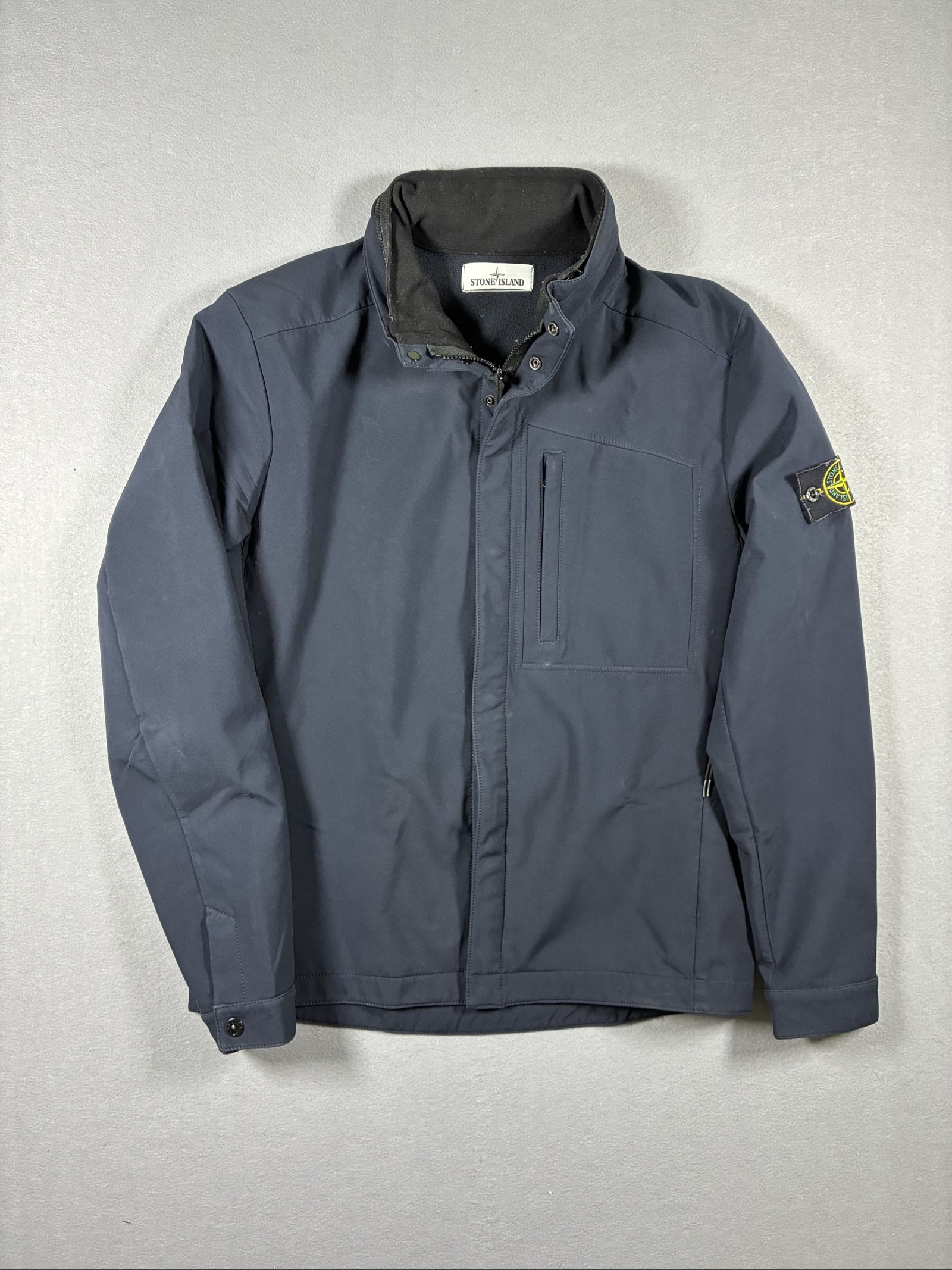 Stone Island Navy Soft Shell Jacket Large Chest Zip Pocket