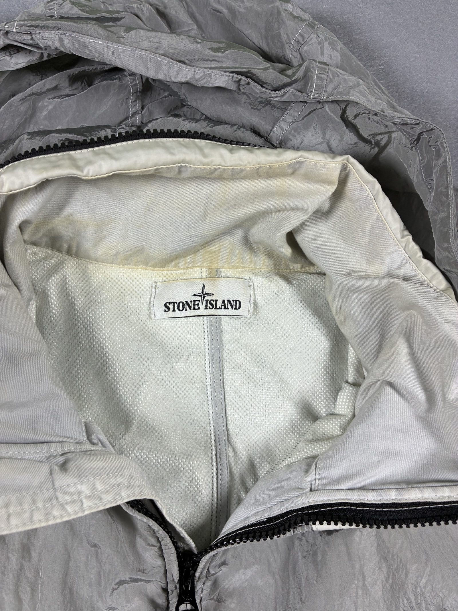 Stone Island Grey Hooded Bomber Jacket Nylon Metal Tyvek Shield Zip Pockets image 2