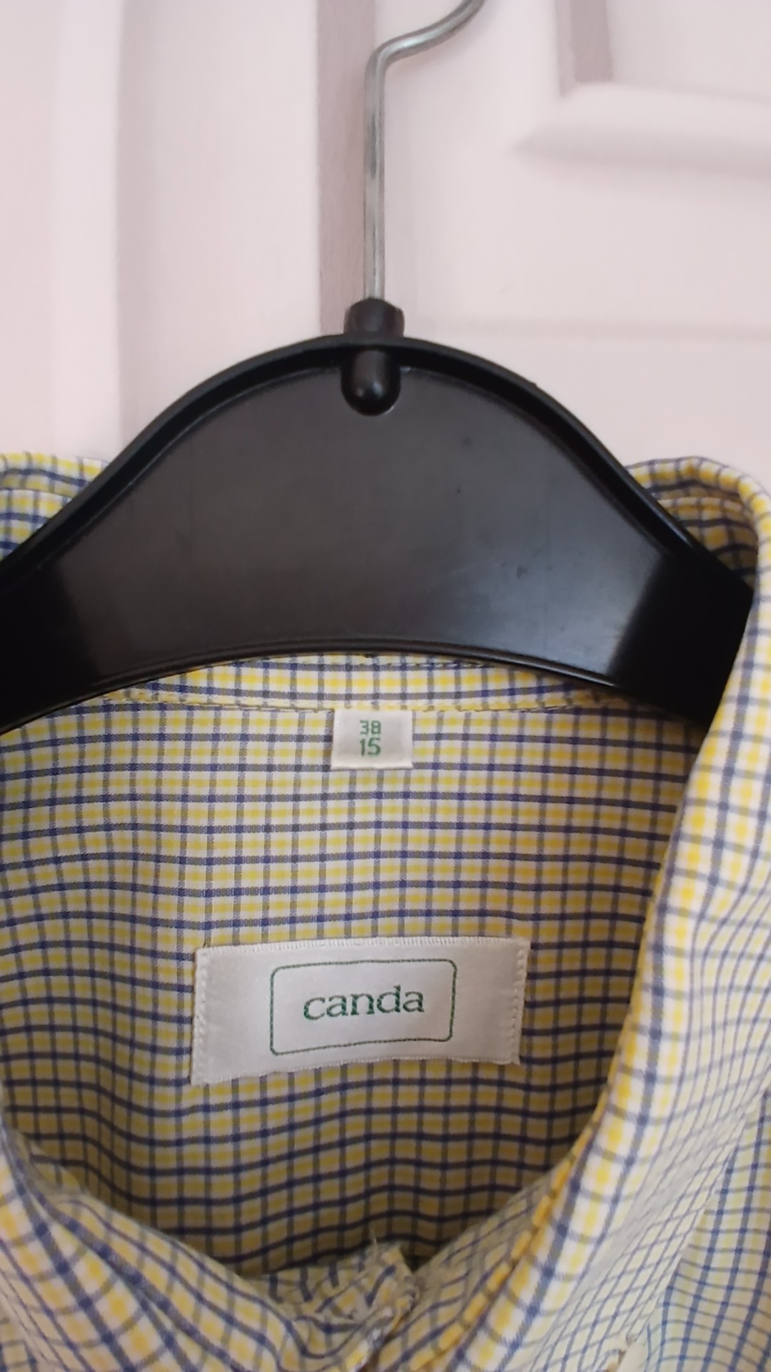 Canda Yellow & Blue Checked Cotton Short Sleeve Shirt 38/15 image 3