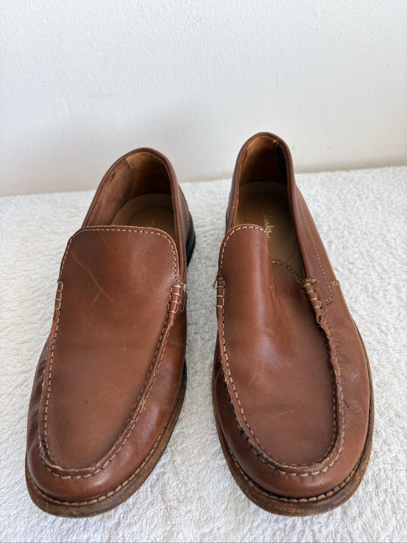 Clarks Men's Brown Leather Loafers UK 11 Classic Slip-On