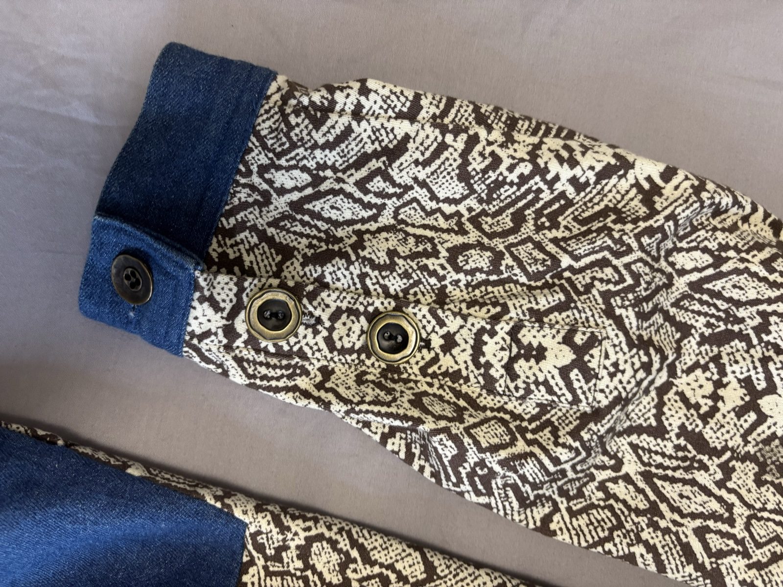 Patchwork Brown & Blue Embroidered Denim Jacket Size IX image 4